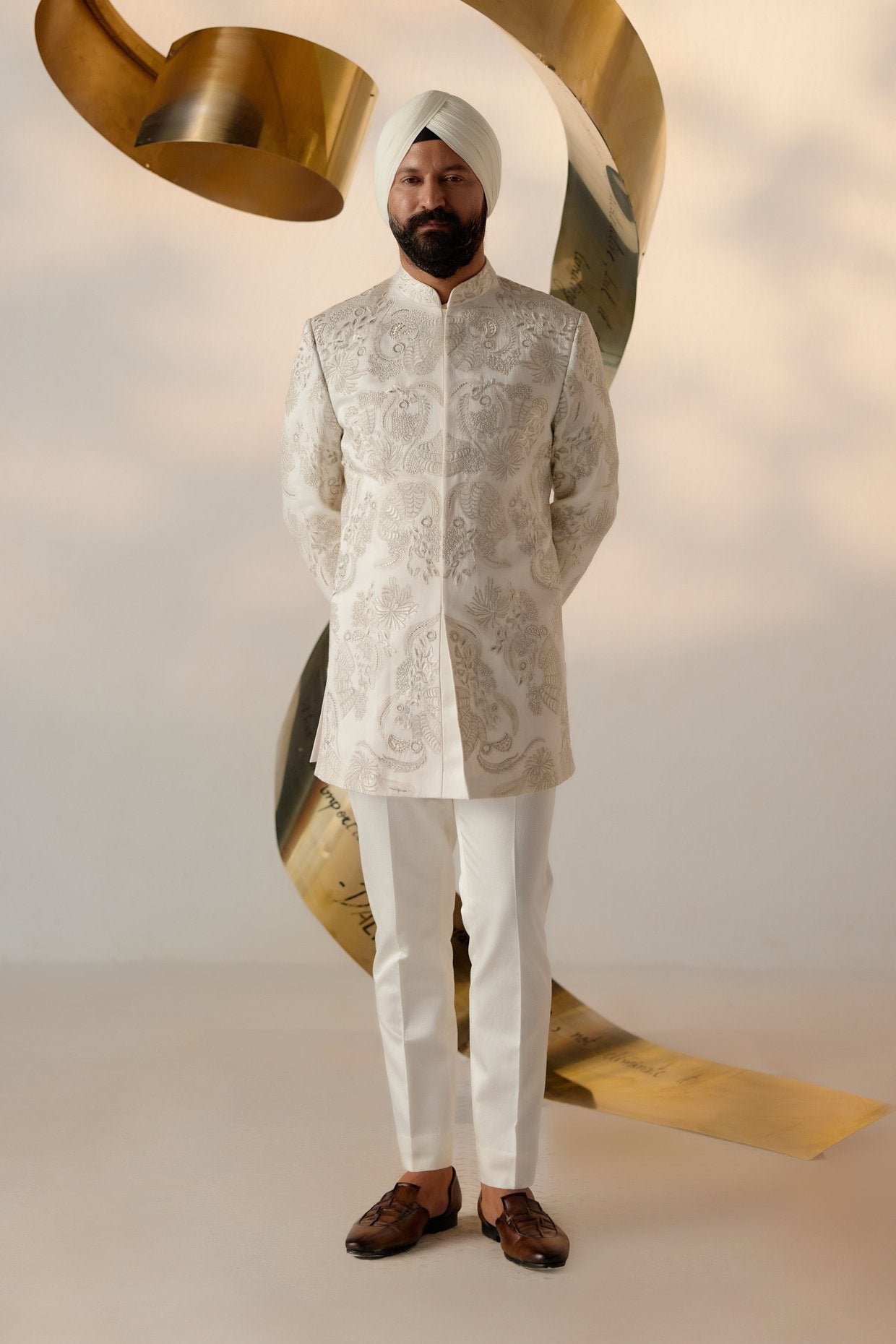 Mother Of Pearl Long Bandhgala Set