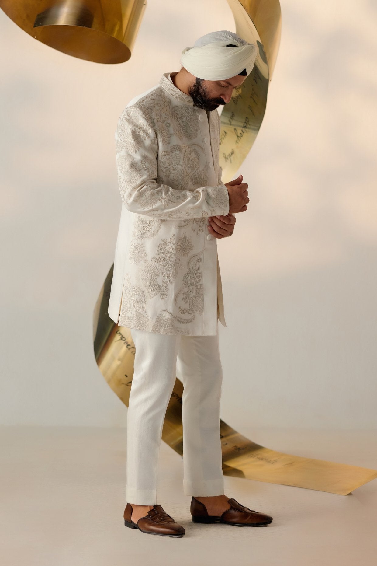 Mother Of Pearl Long Bandhgala Set