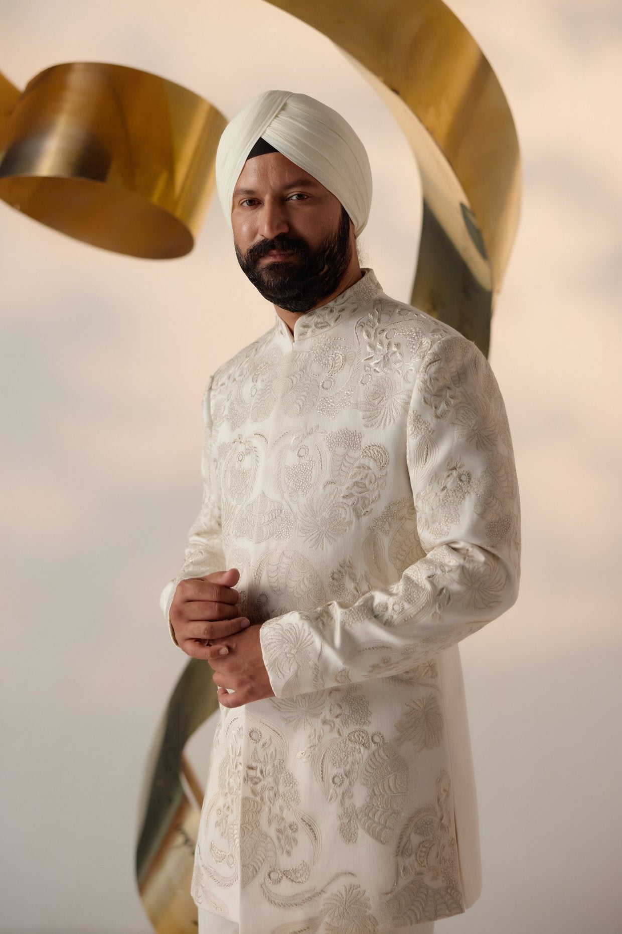 Mother Of Pearl Long Bandhgala Set