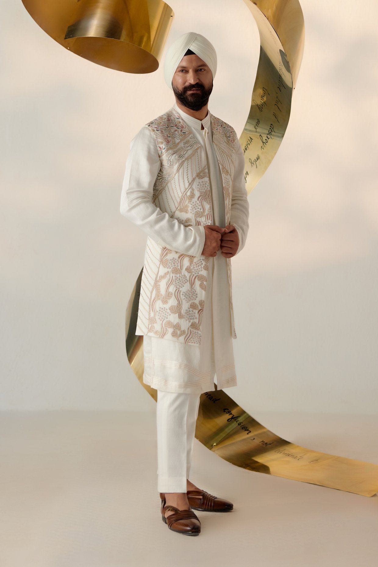 Ivory And Gold Shrug Set