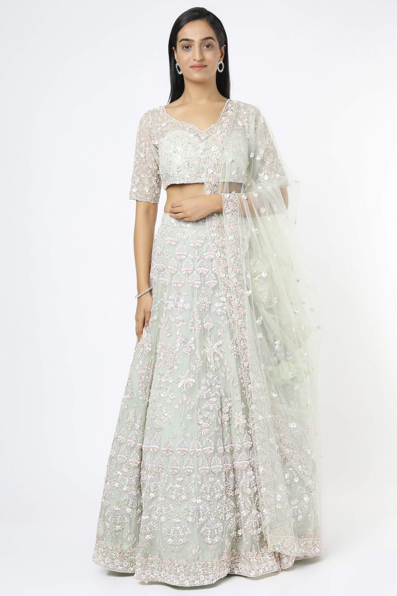Mint Green Embellished Lehenga Set