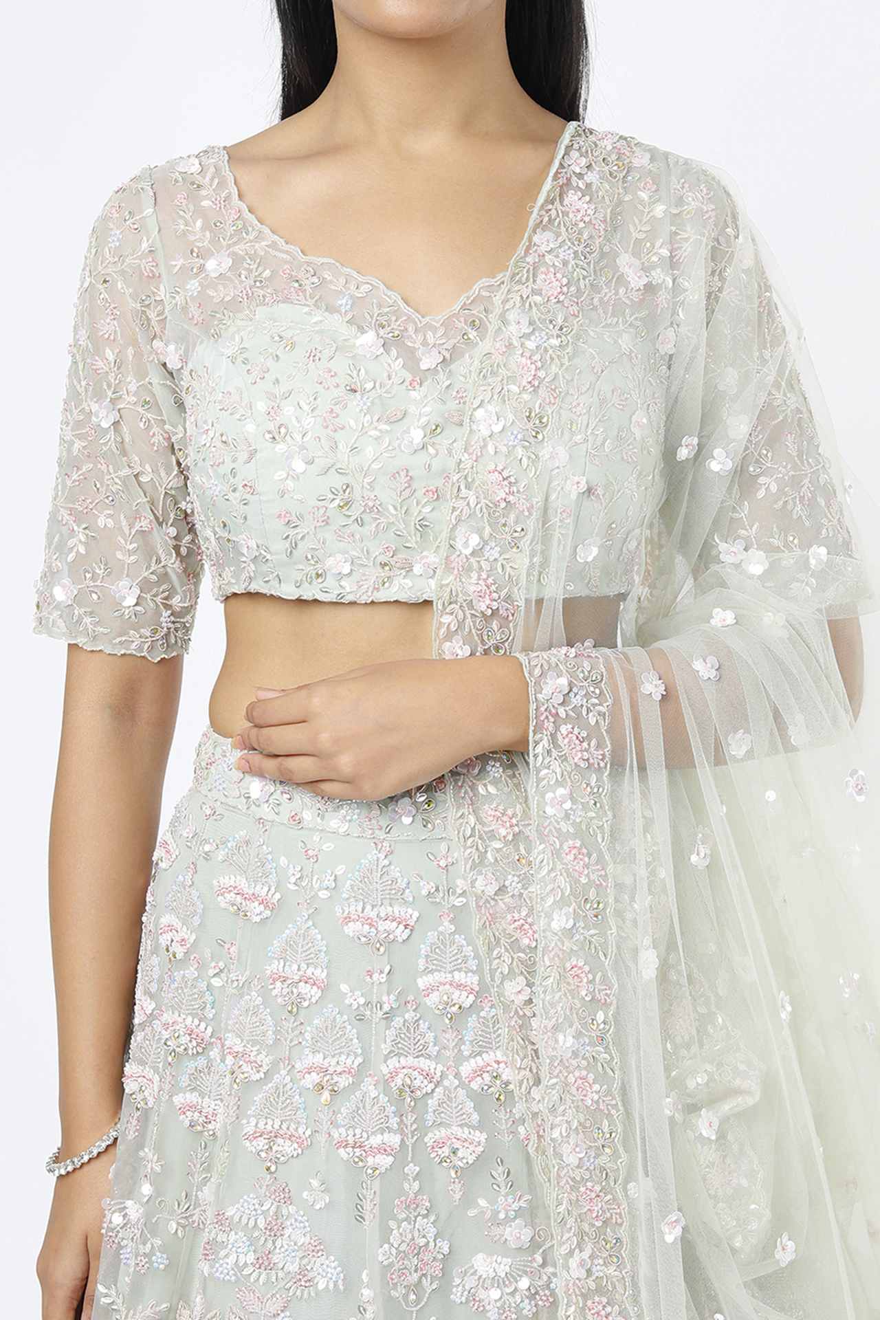 Mint Green Embellished Lehenga Set