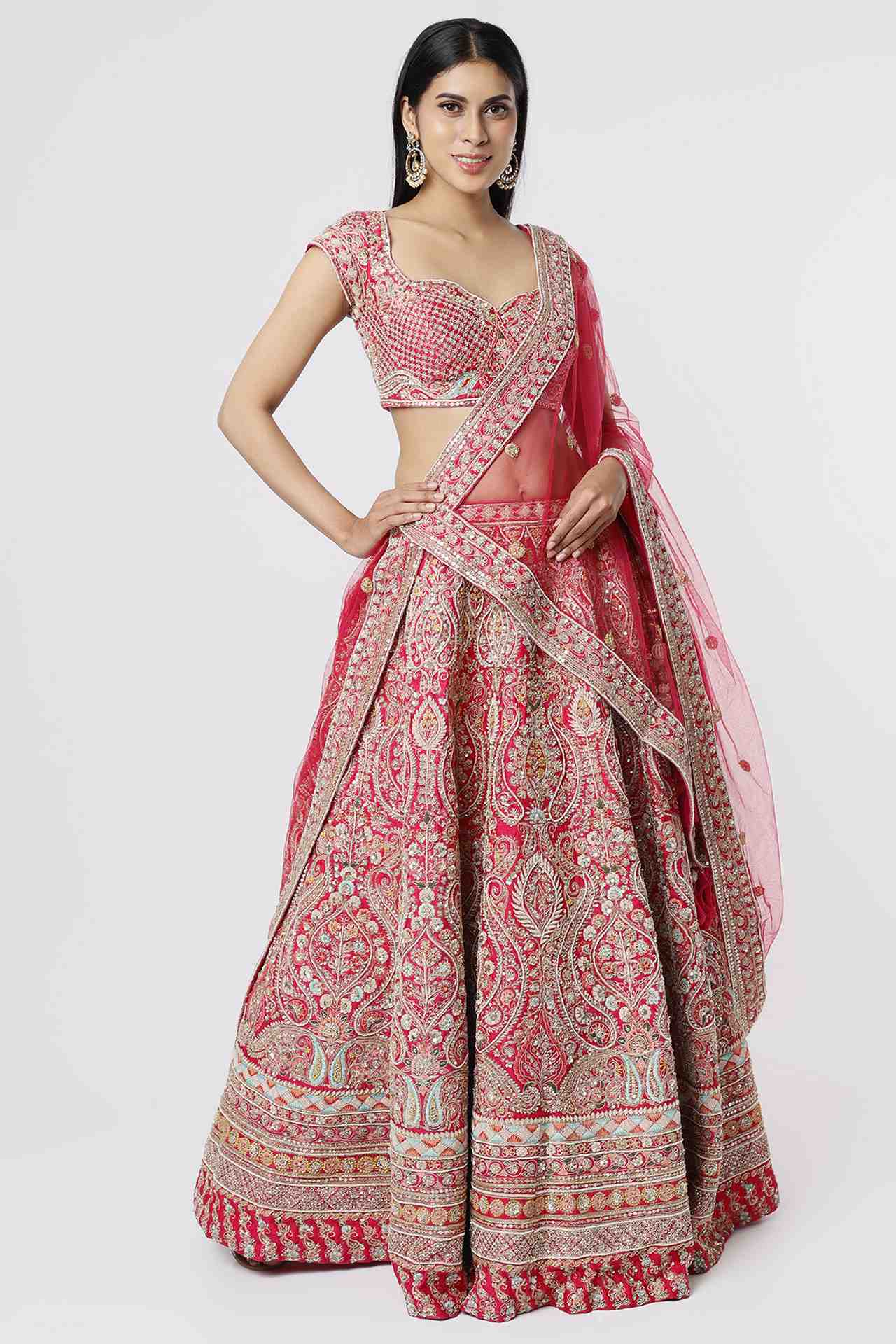 Red Zardosi Embroidered Lehenga Set