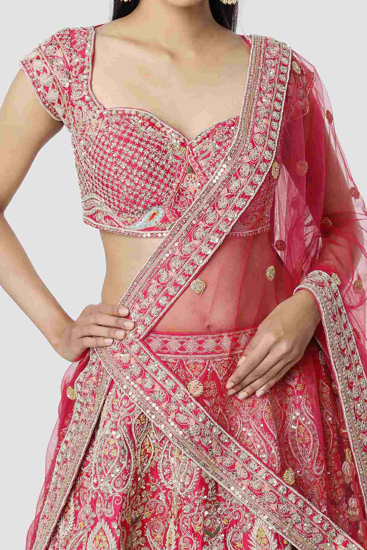 Red Zardosi Embroidered Lehenga Set