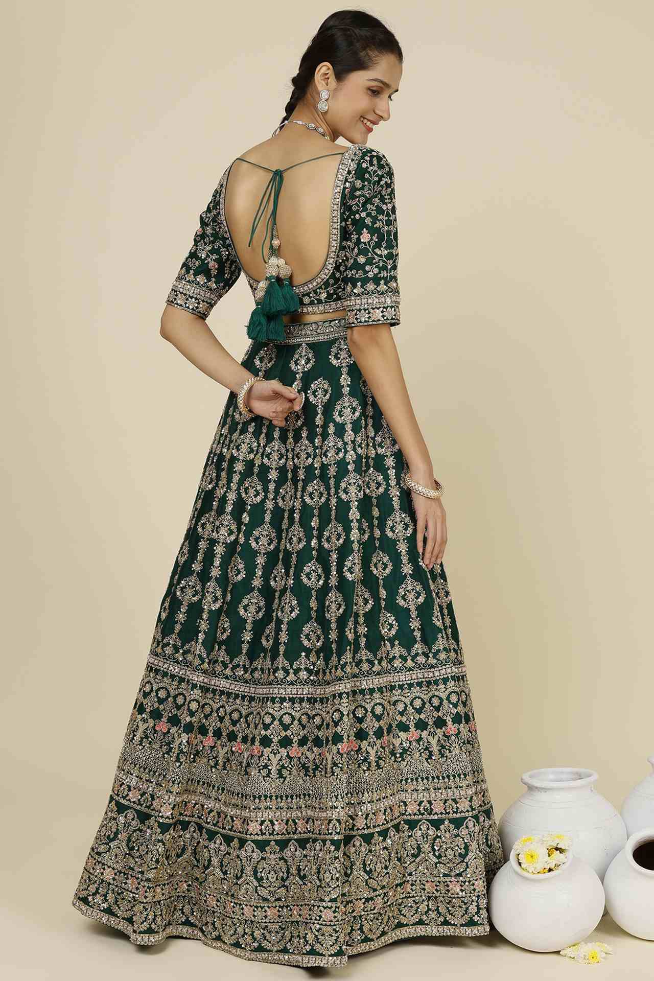 Bottle Green Embellished Lehenga Set