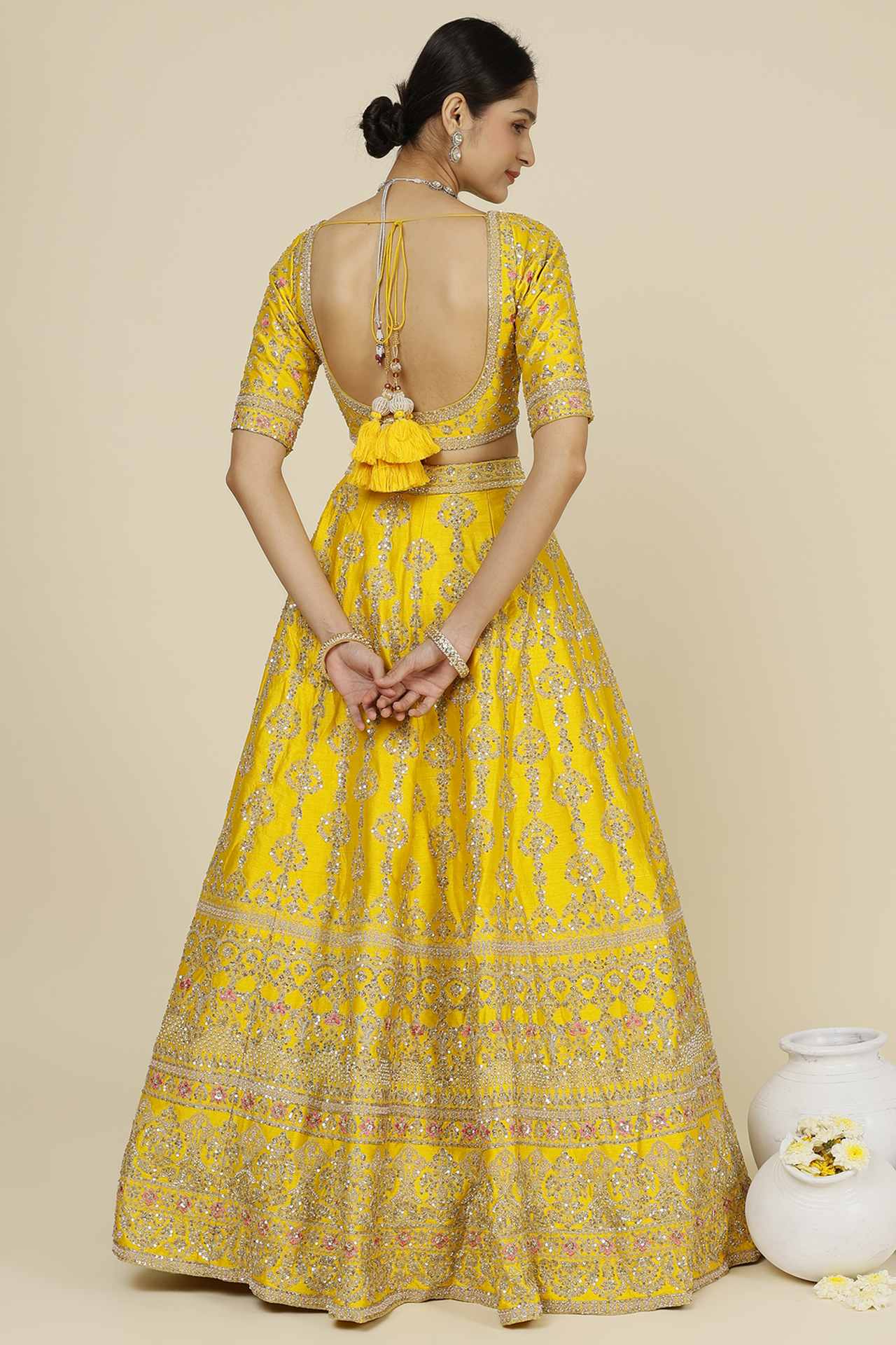 Yellow Silk Embellished Lehenga Set