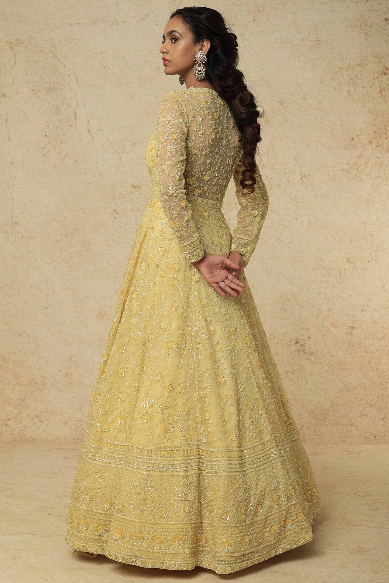 Mustard Embroidered Jacket Lehenga Set