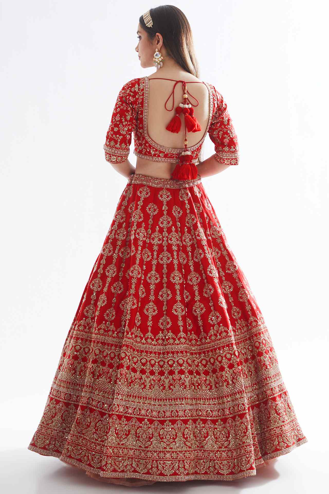 Red Raw Silk Zardosi Embroidered Lehenga Set