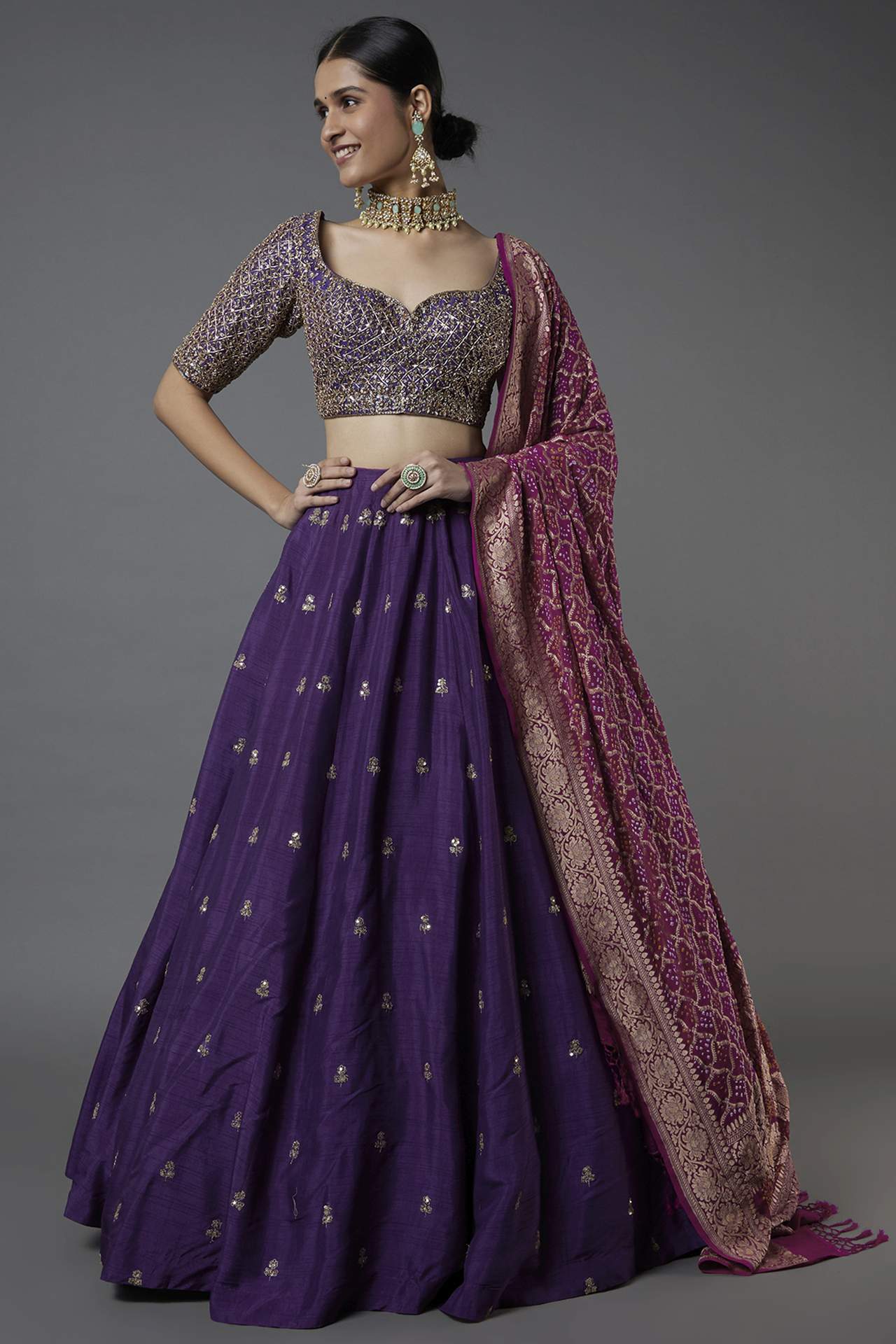 Purple Embroidered Lehenga Set