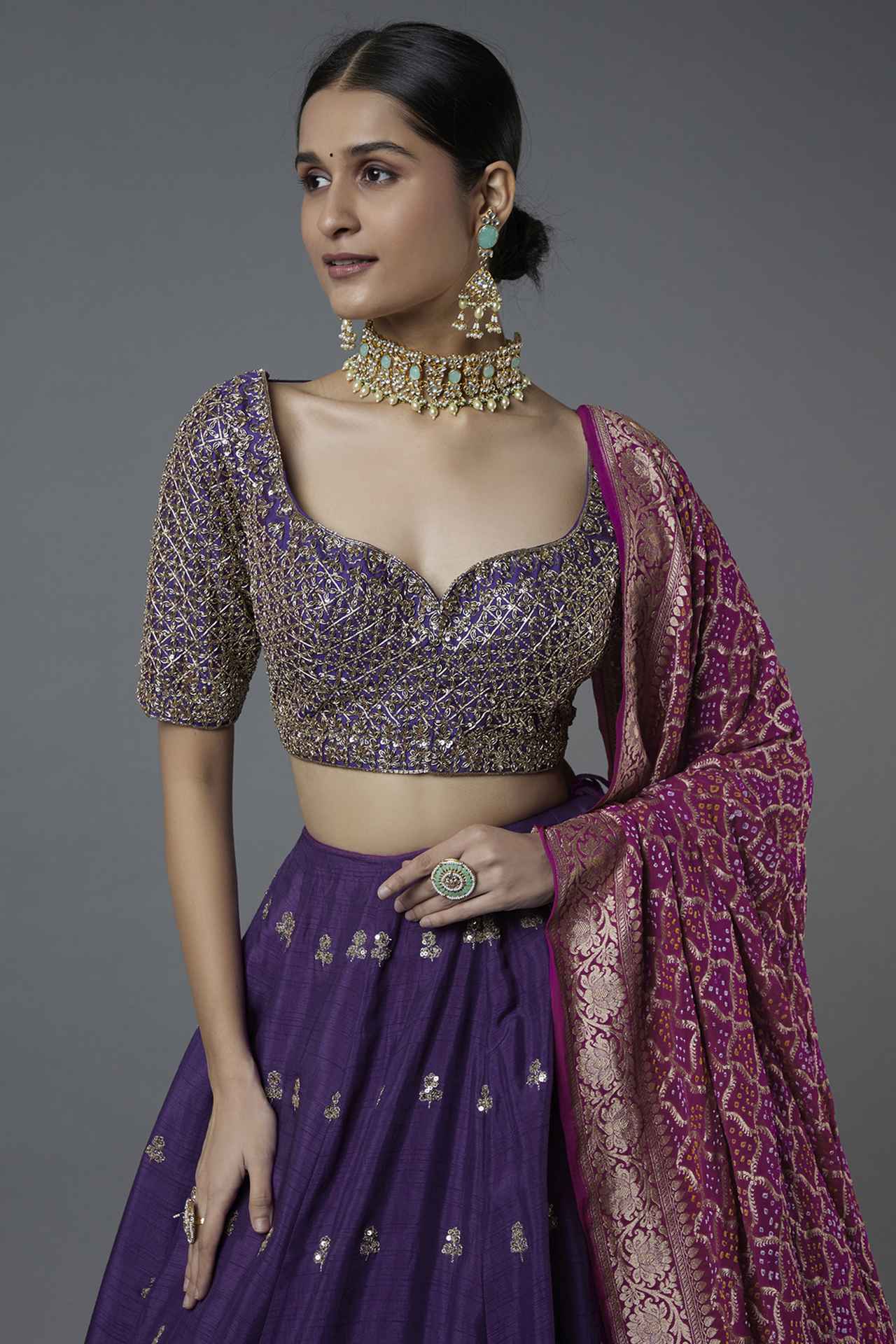 Purple Embroidered Lehenga Set