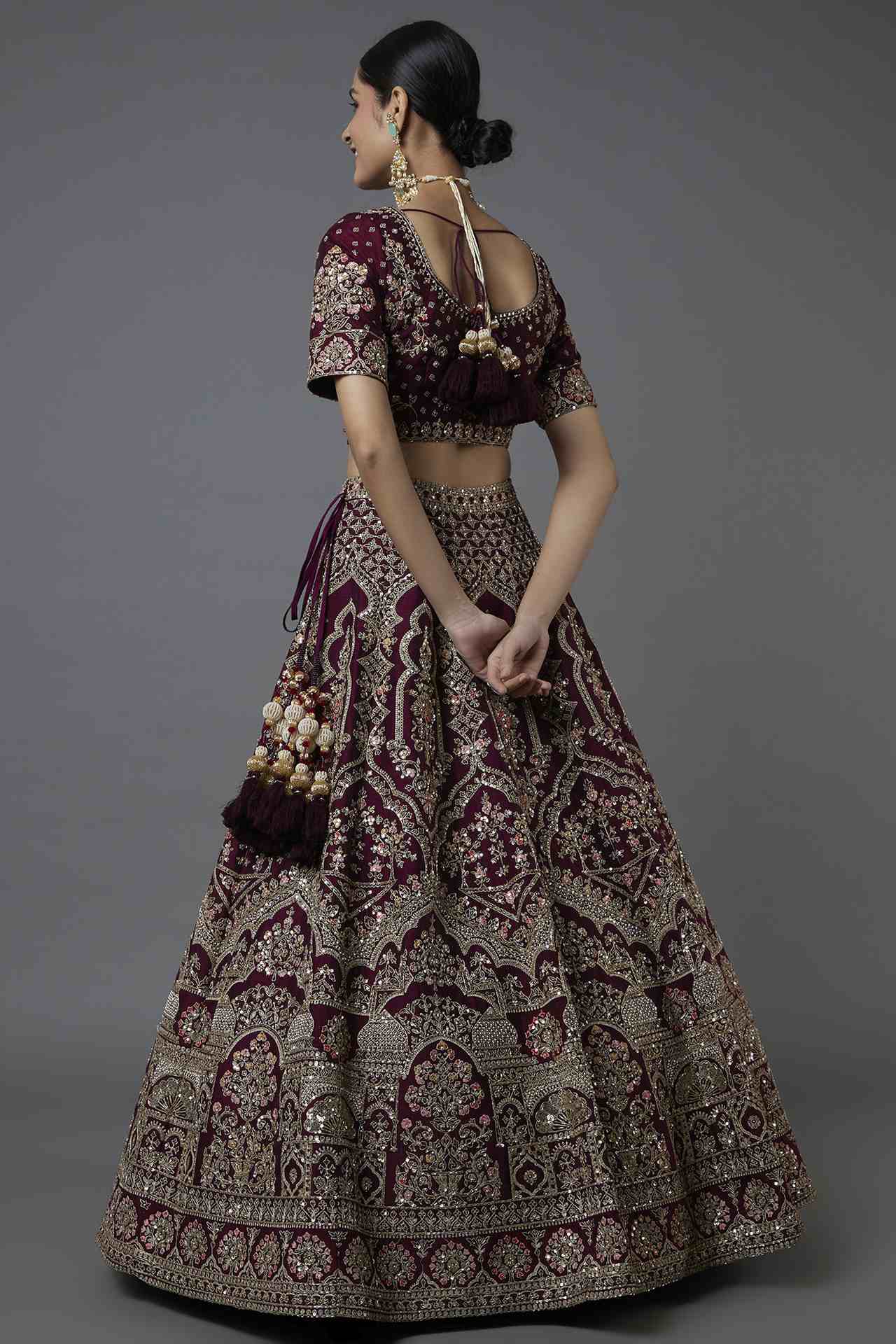 Wine Embroidered Lehenga Set