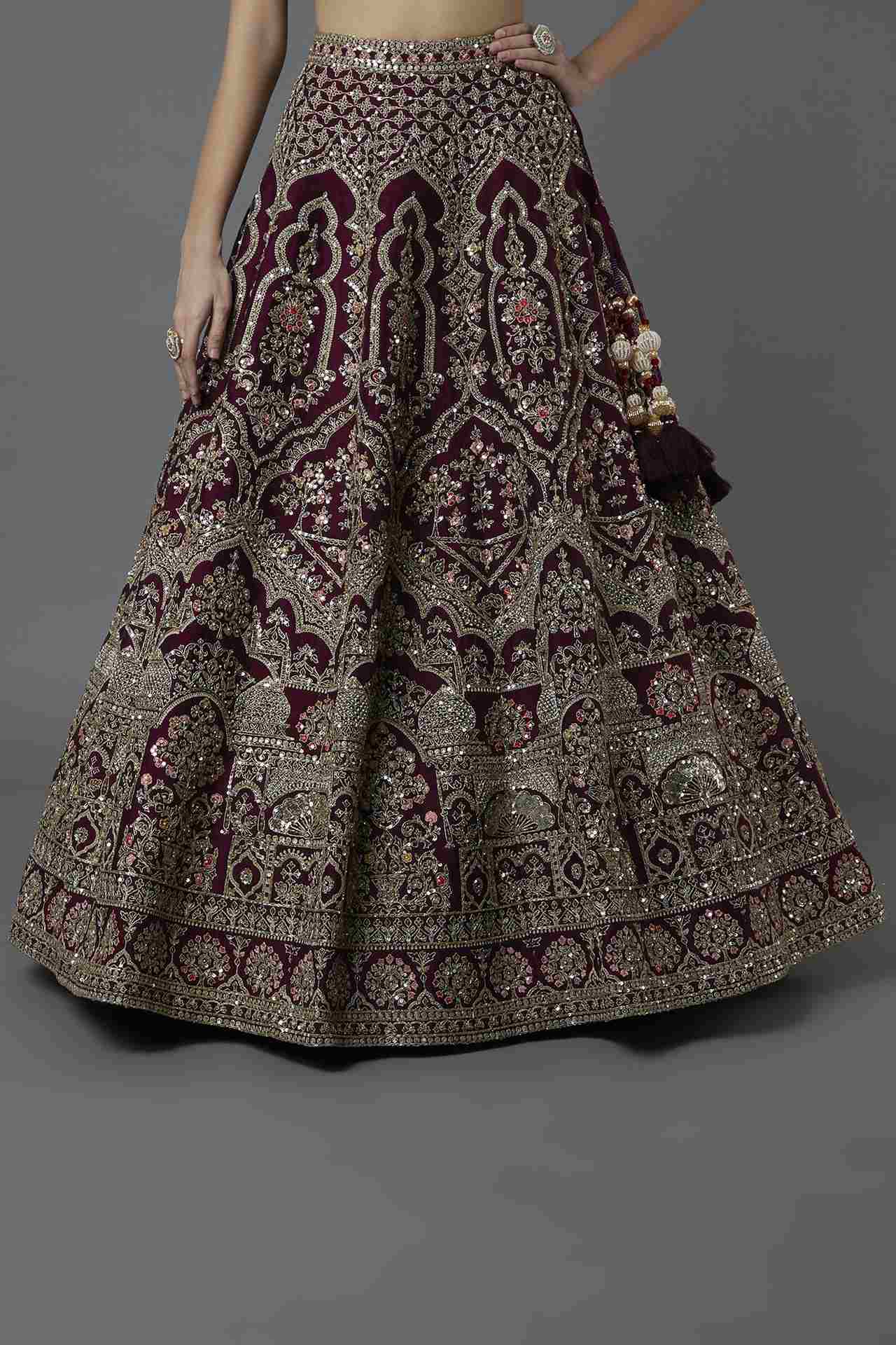 Wine Embroidered Lehenga Set