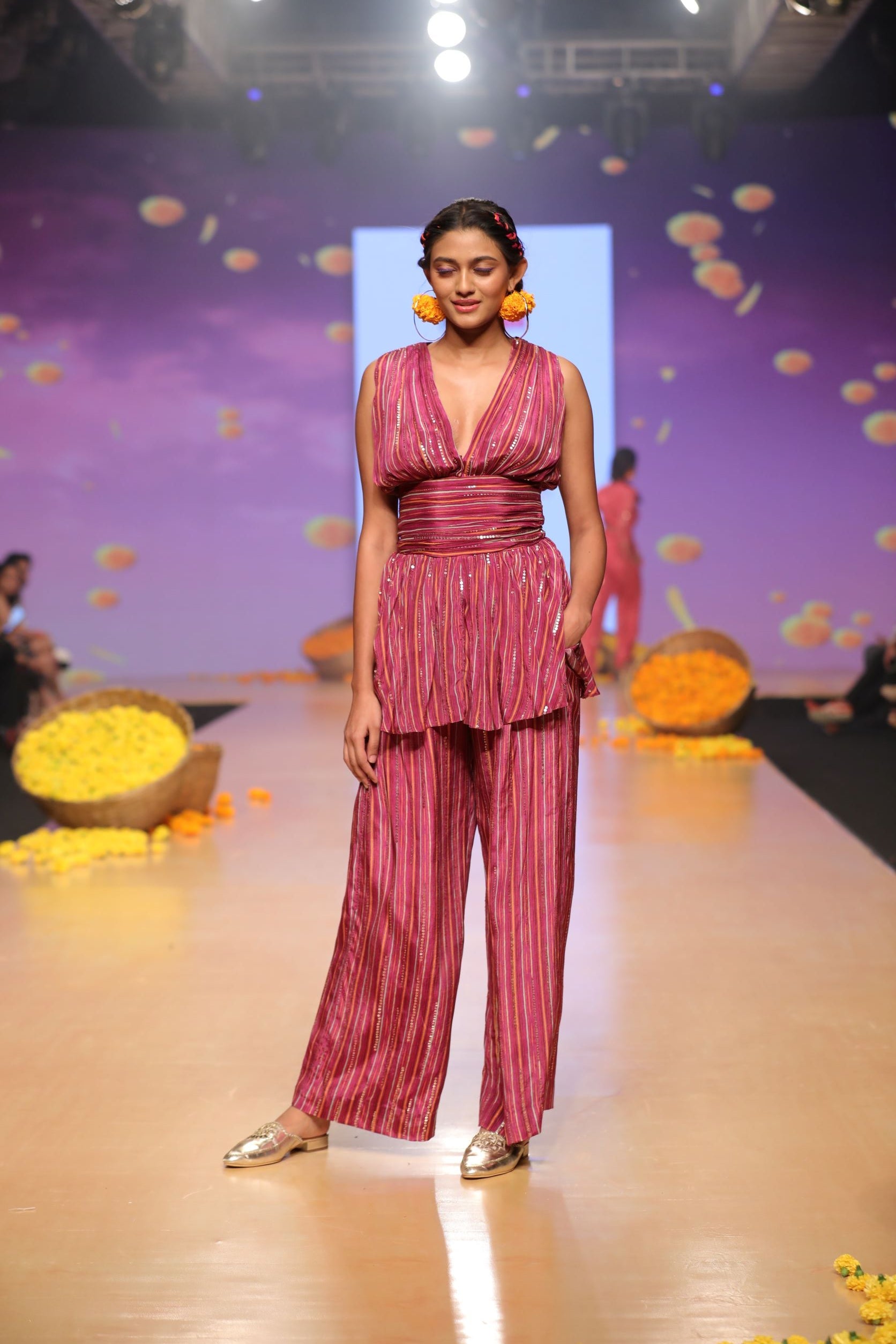 Marigold Zig-Zag Cape Dhoti Set