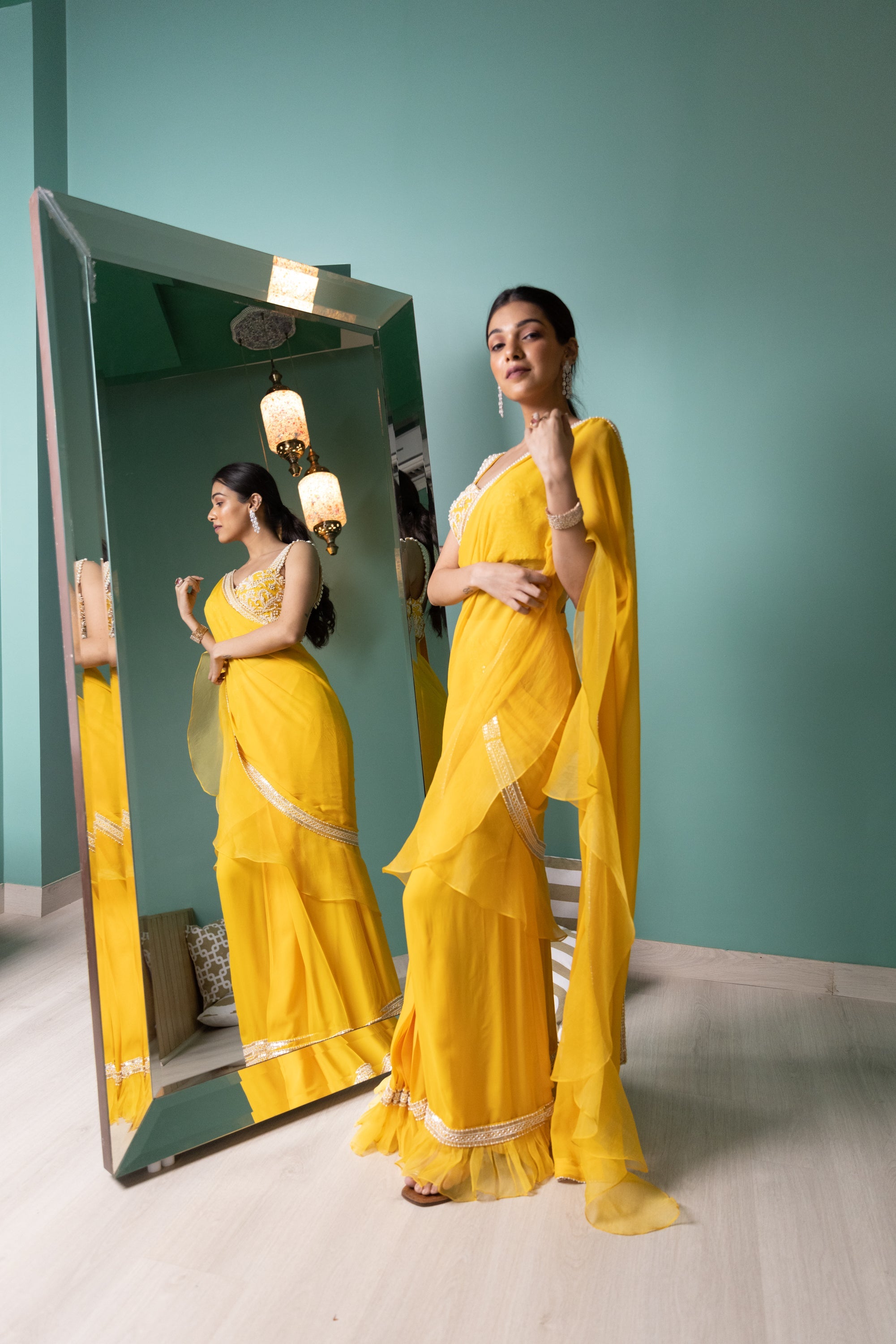 Mango Embroidered Bustier and Ruffle Saree