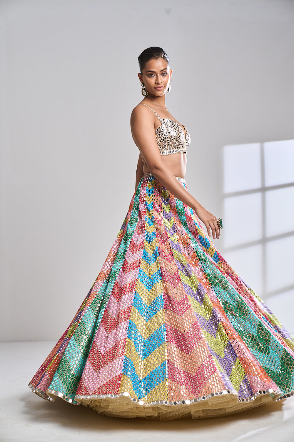 Multi-Coloured Mirror Work Lehenga Set