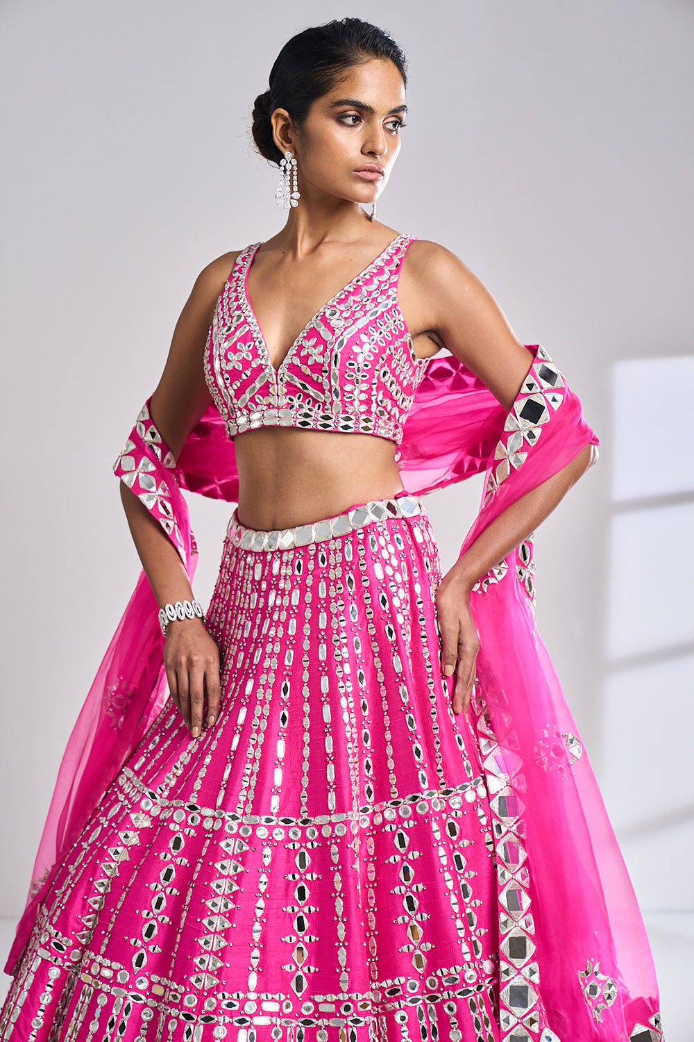 Fuchsia Mirror Work Lehenga Set