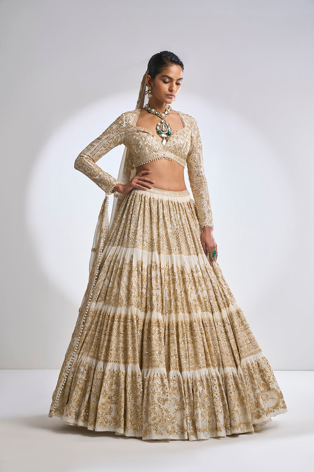 Ivory Multi-Tiered Lehenga Set