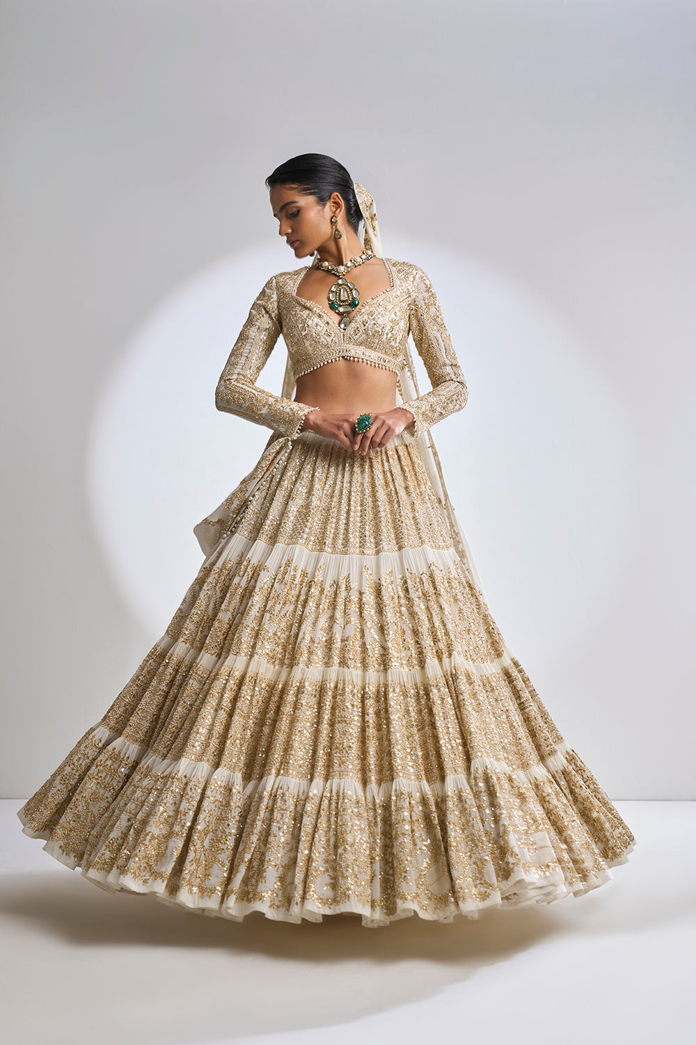Ivory Multi-Tiered Lehenga Set