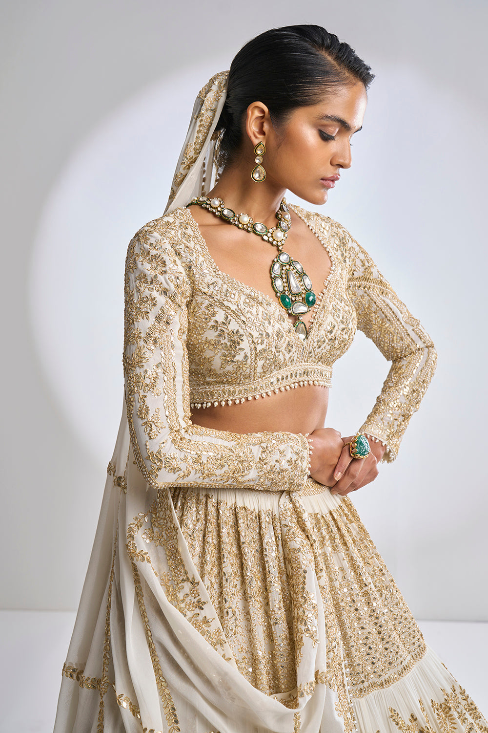 Ivory Multi-Tiered Lehenga Set