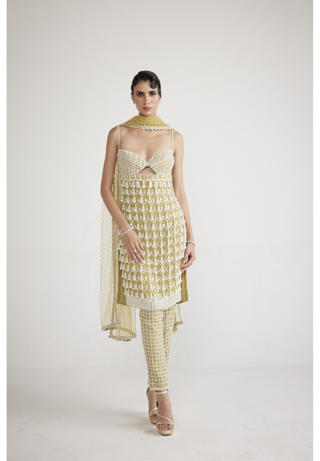 Fern Green Chandelier Pearl Drop Kurta Set