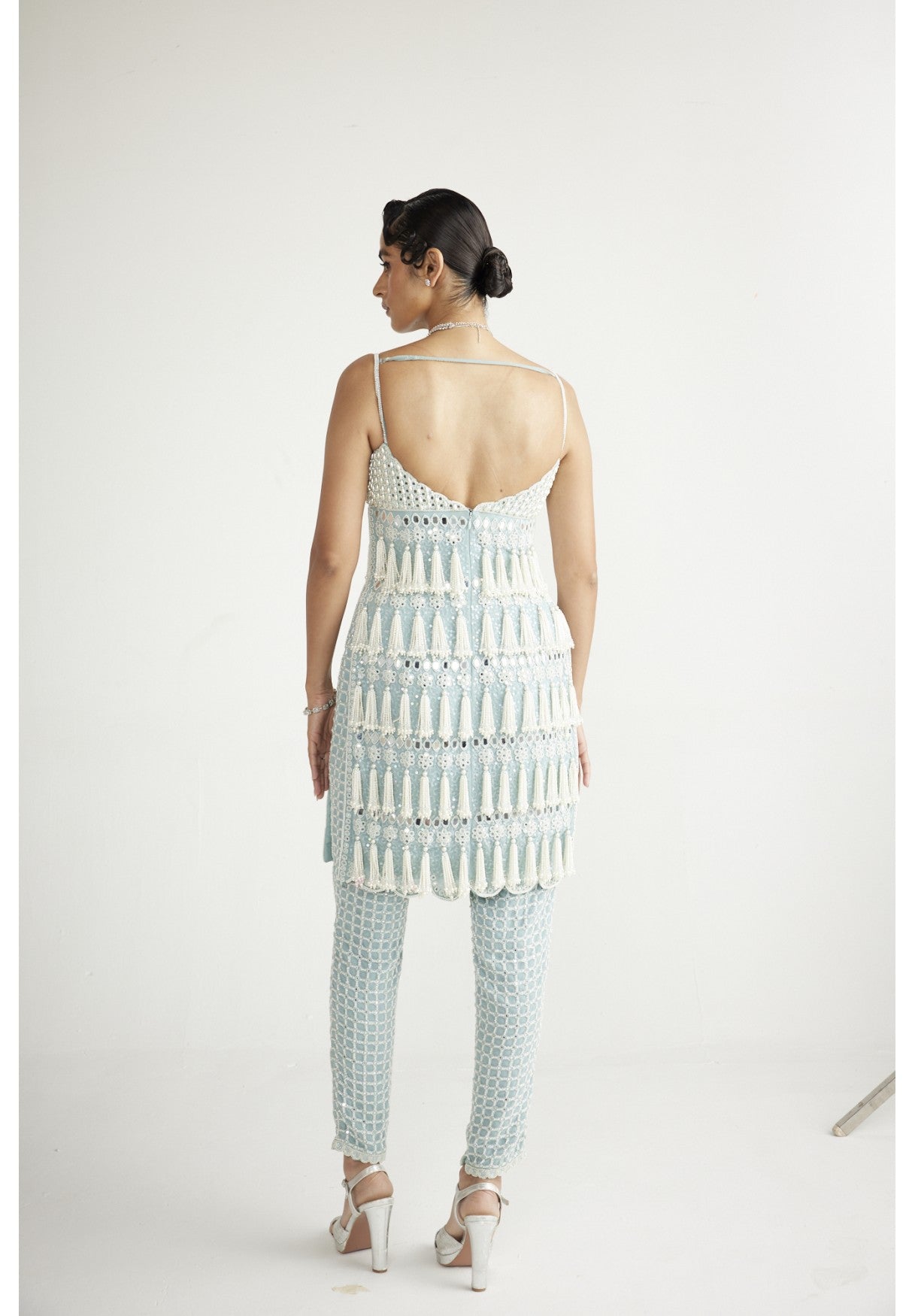 Powder Blue Chandelier Pearl Drop Pant Kurta Set
