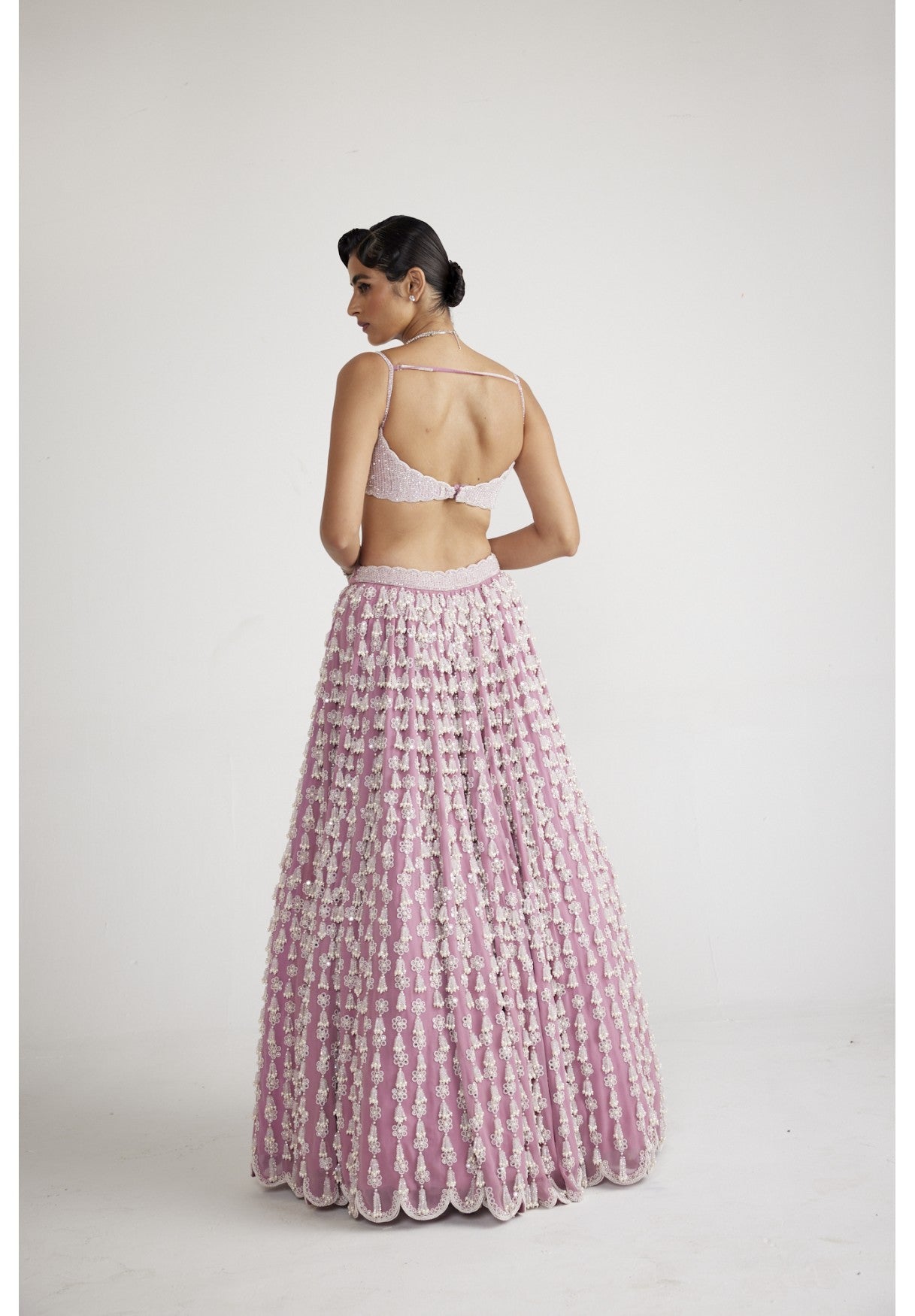 Onion Pink Chandelier Pearl Drop Lehenga Set