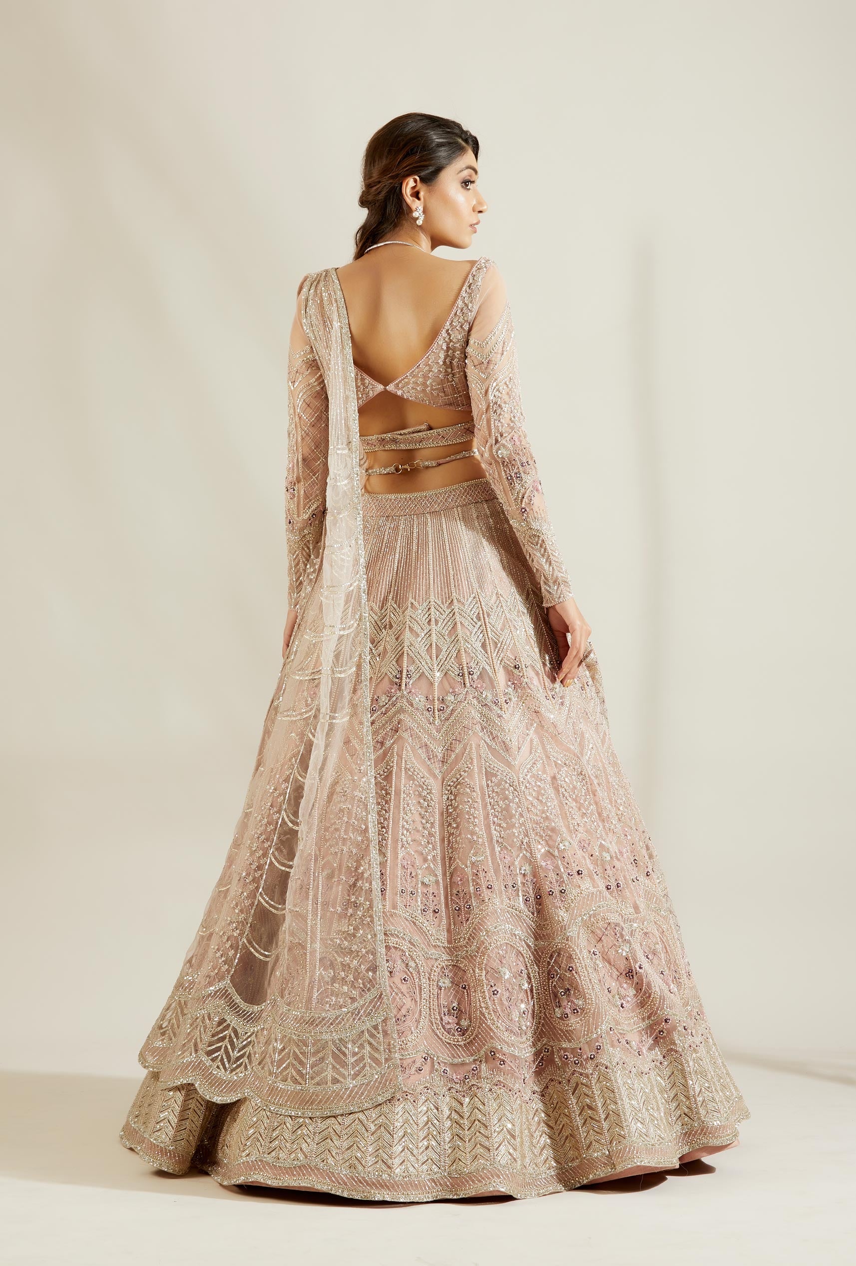 Silver Mauvish Glass Lehenga