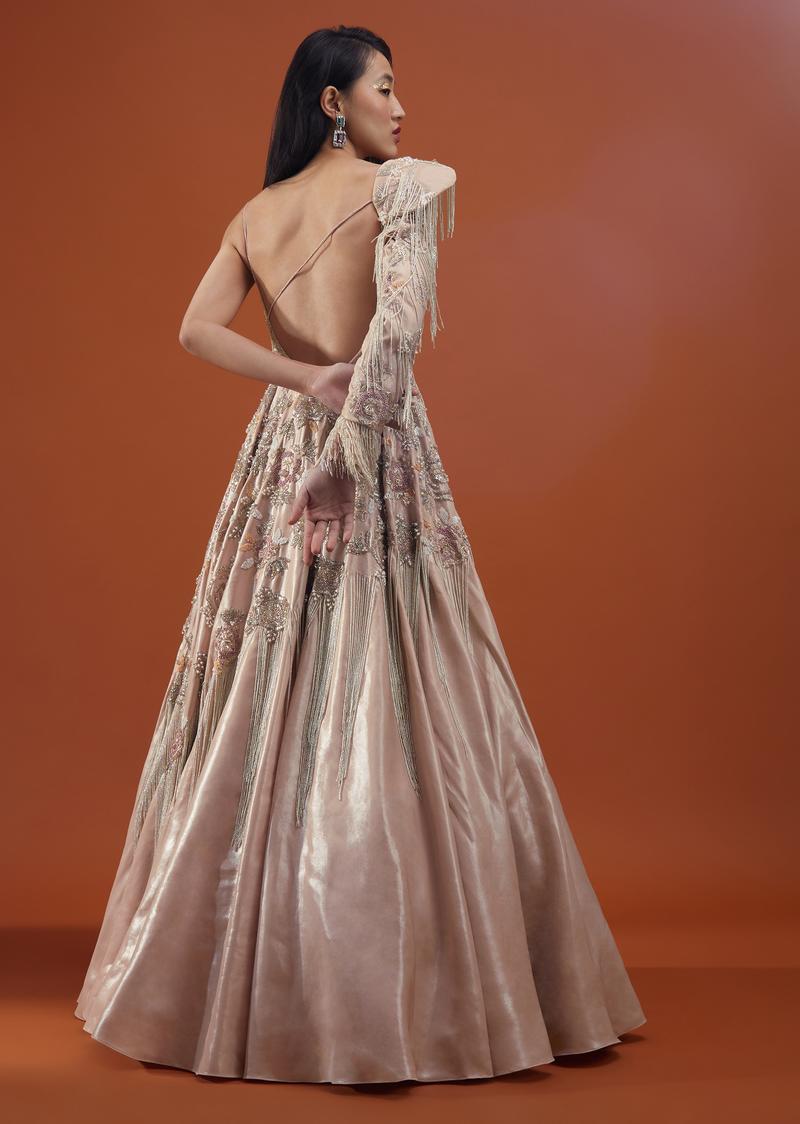 Tan Brown Gown In With Embellished Sleeve - Noor 2022