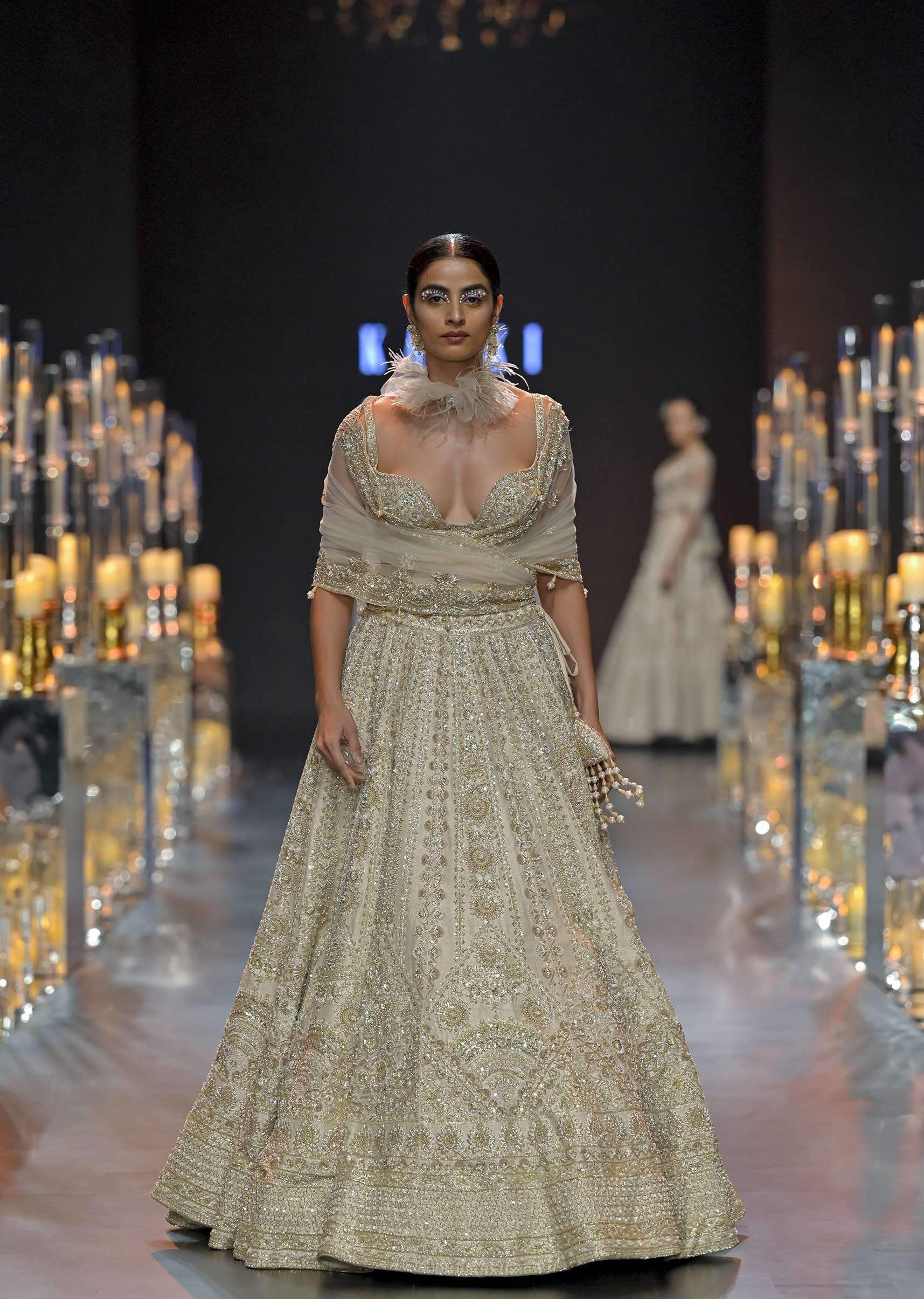 Beige Bridal Lehenga Set In Raw Silk With Corset Bodice And Heavy Embroidery