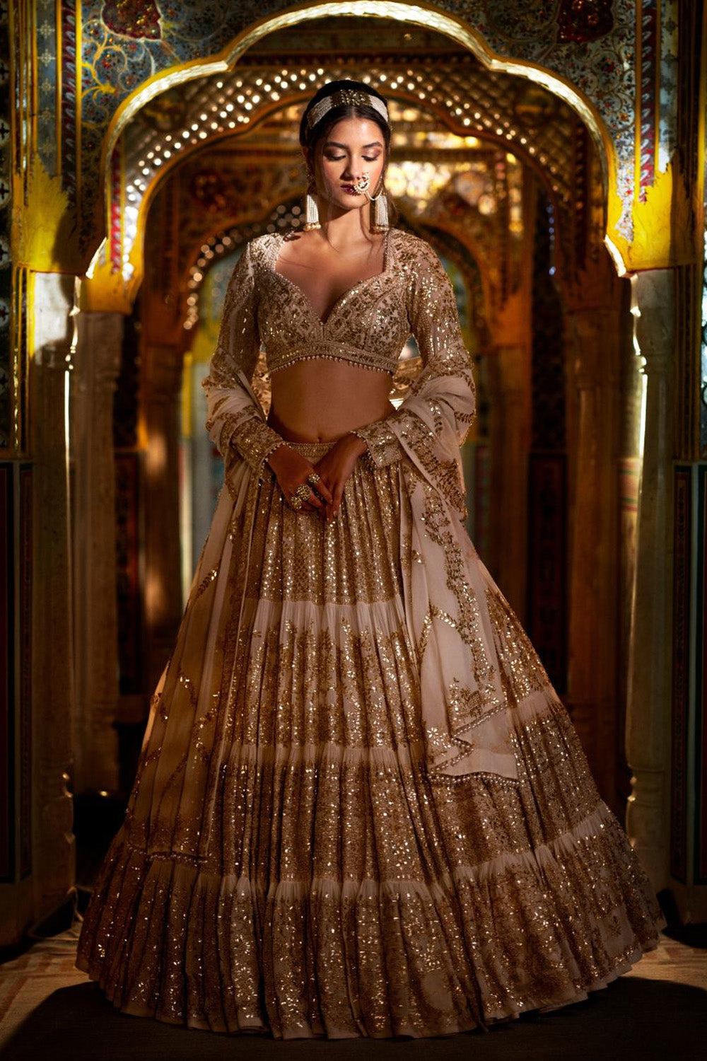 Ivory Multi-Tiered Lehenga Set