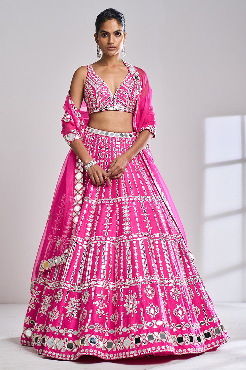 Fuchsia Mirror Work Lehenga Set