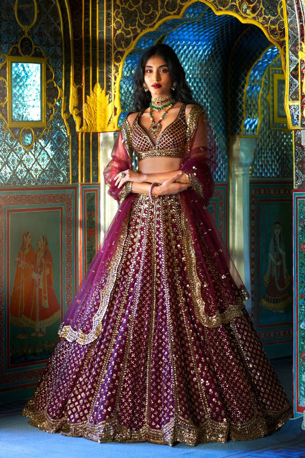 Wine Gold Lehenga Set