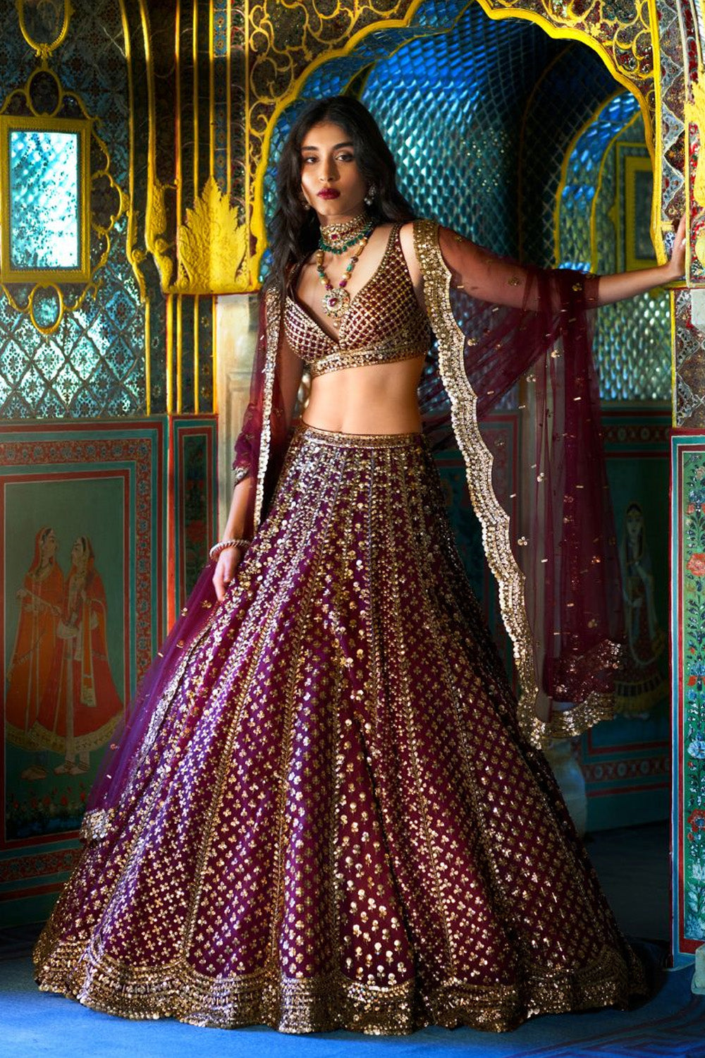 Wine Gold Lehenga Set