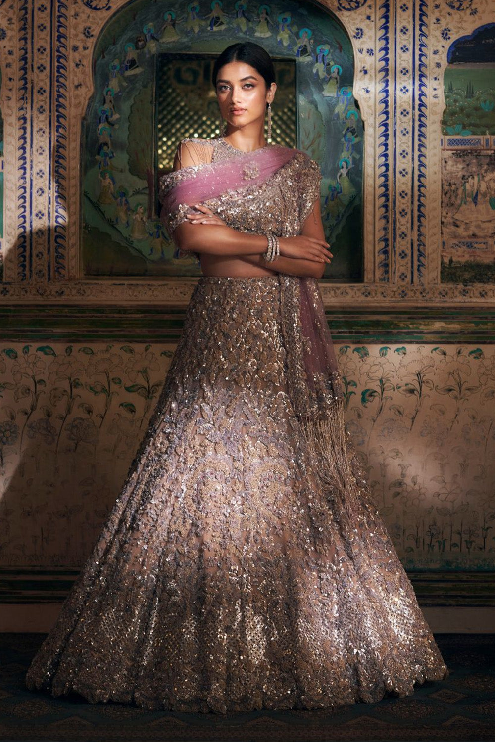 Nude Sequin Lehenga Set