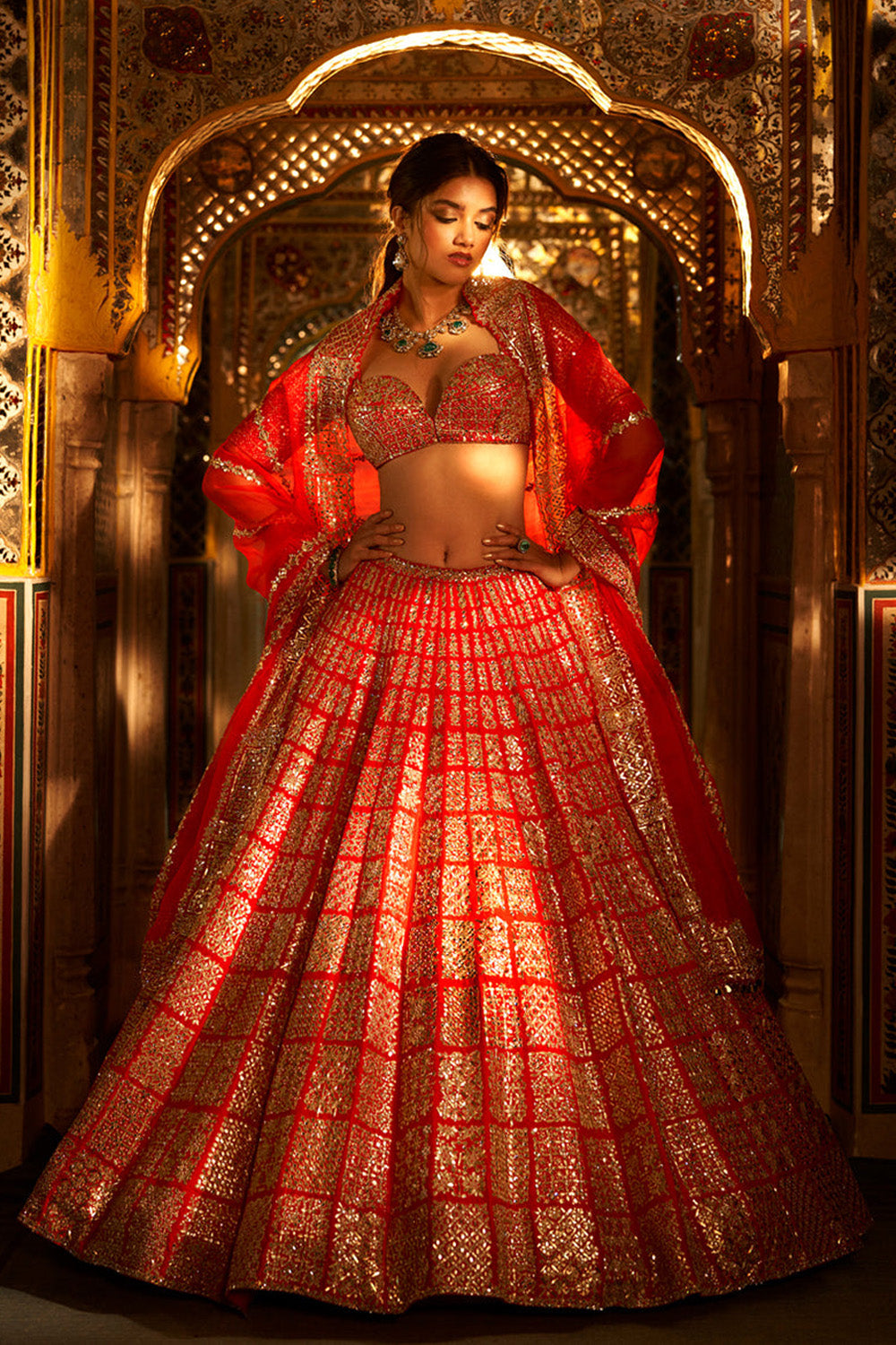 Red Gota Patti Lehenga Set