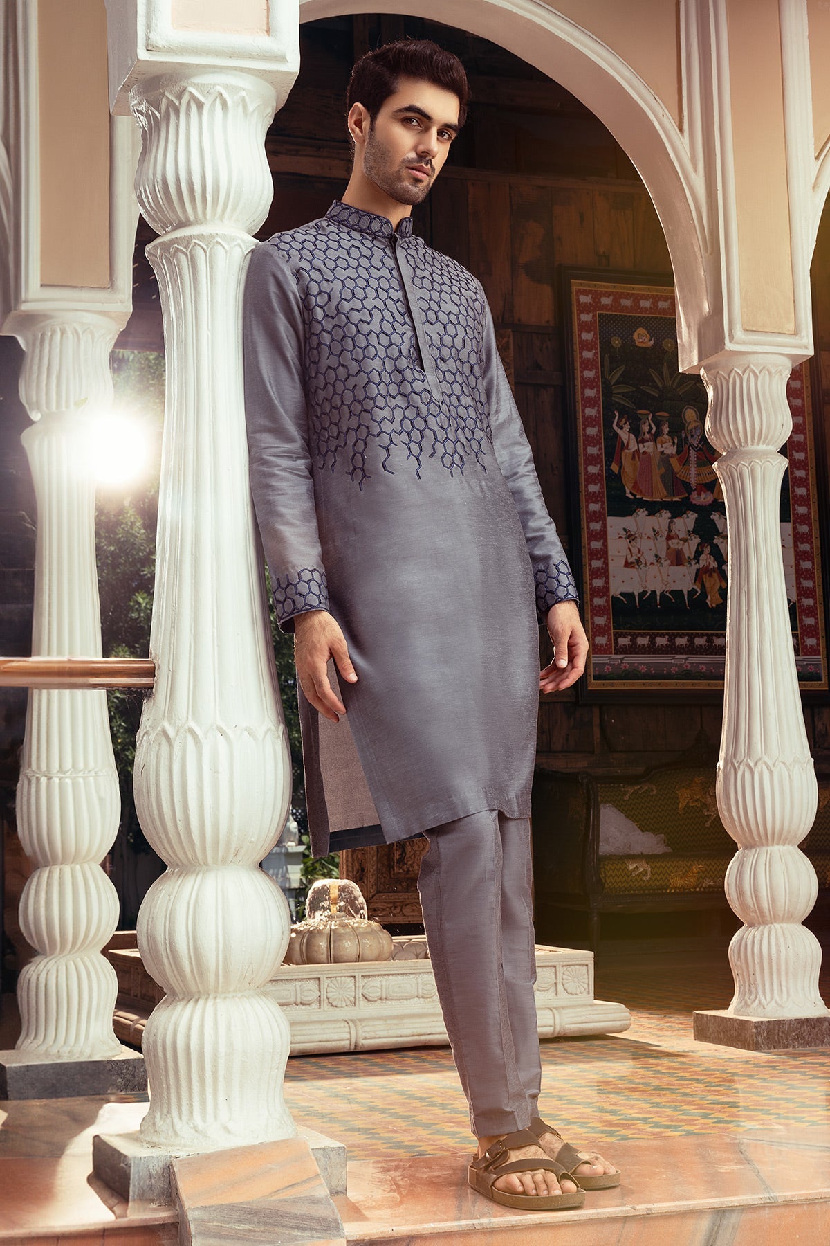 Grey Embroidered Kurta & Pants