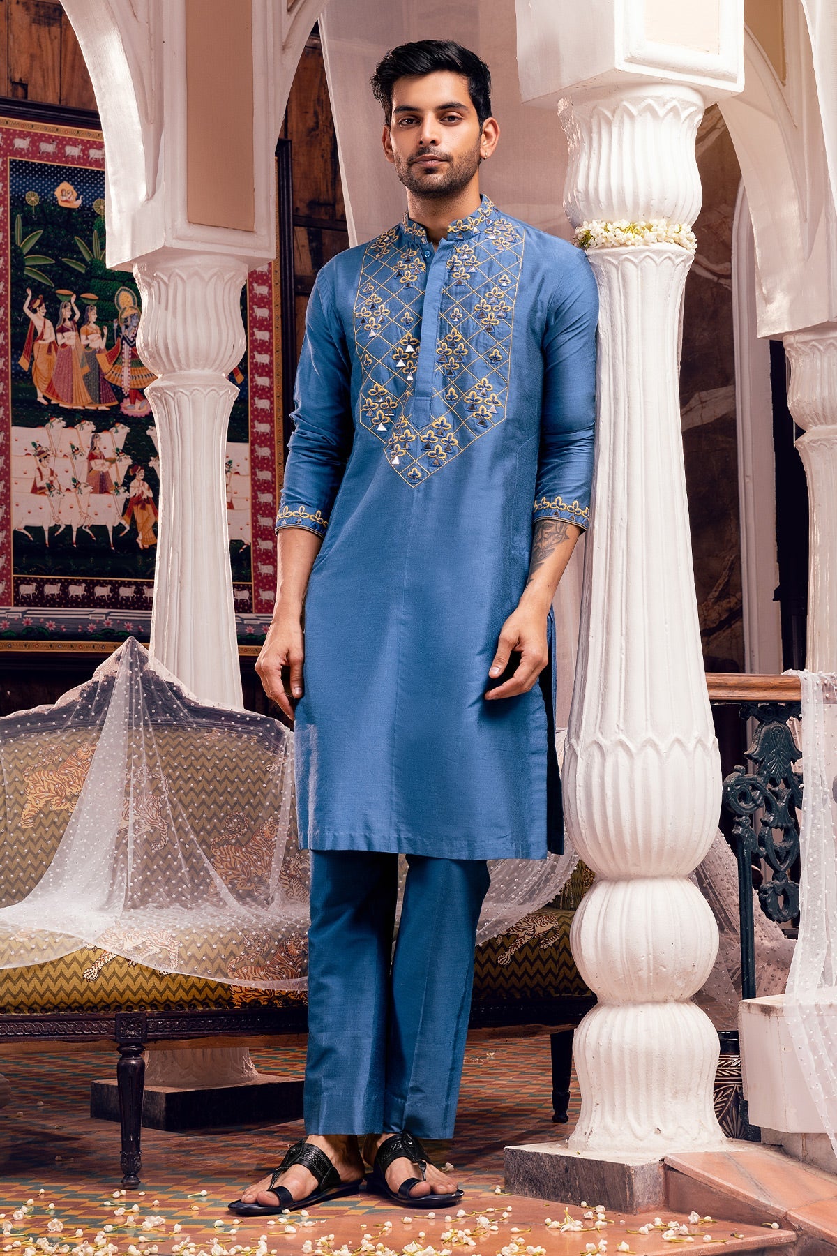 Indigo Blue Embroidered Kurta & Pants