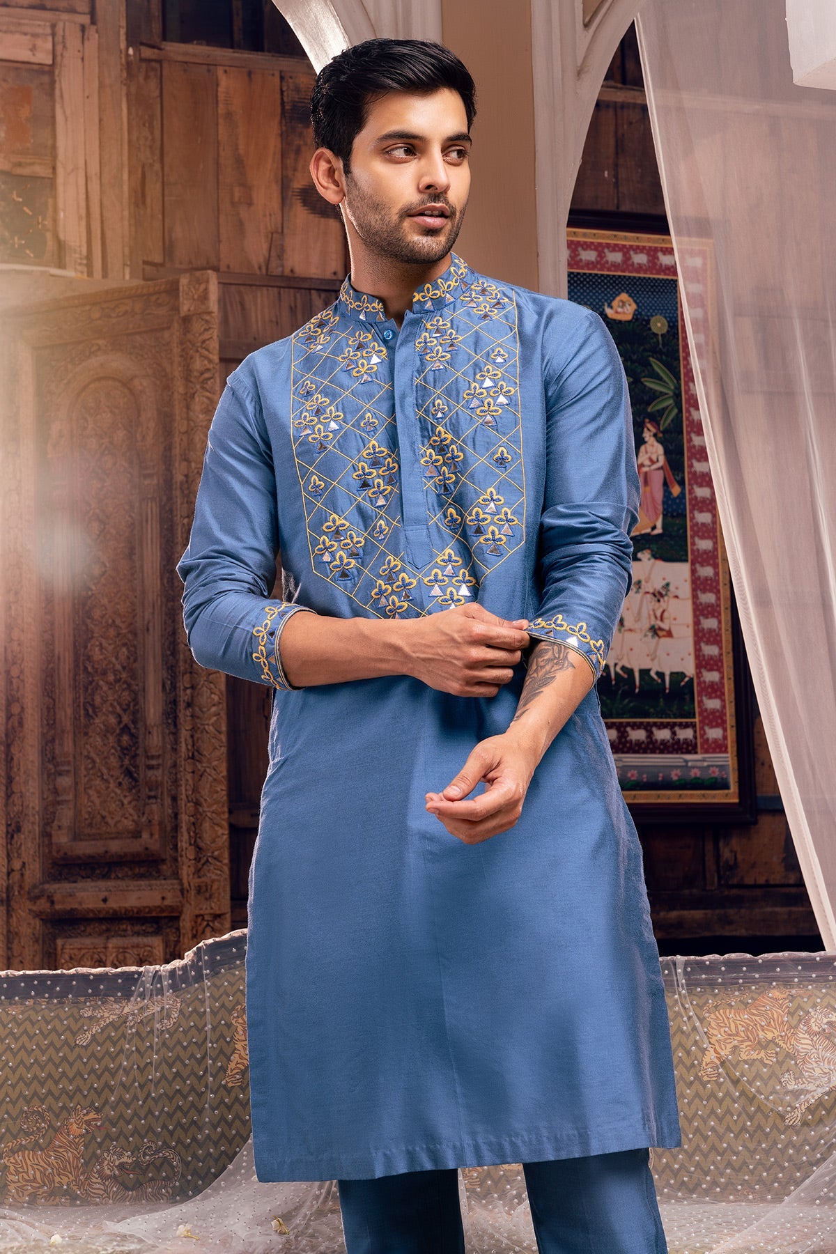 Indigo Blue Embroidered Kurta & Pants