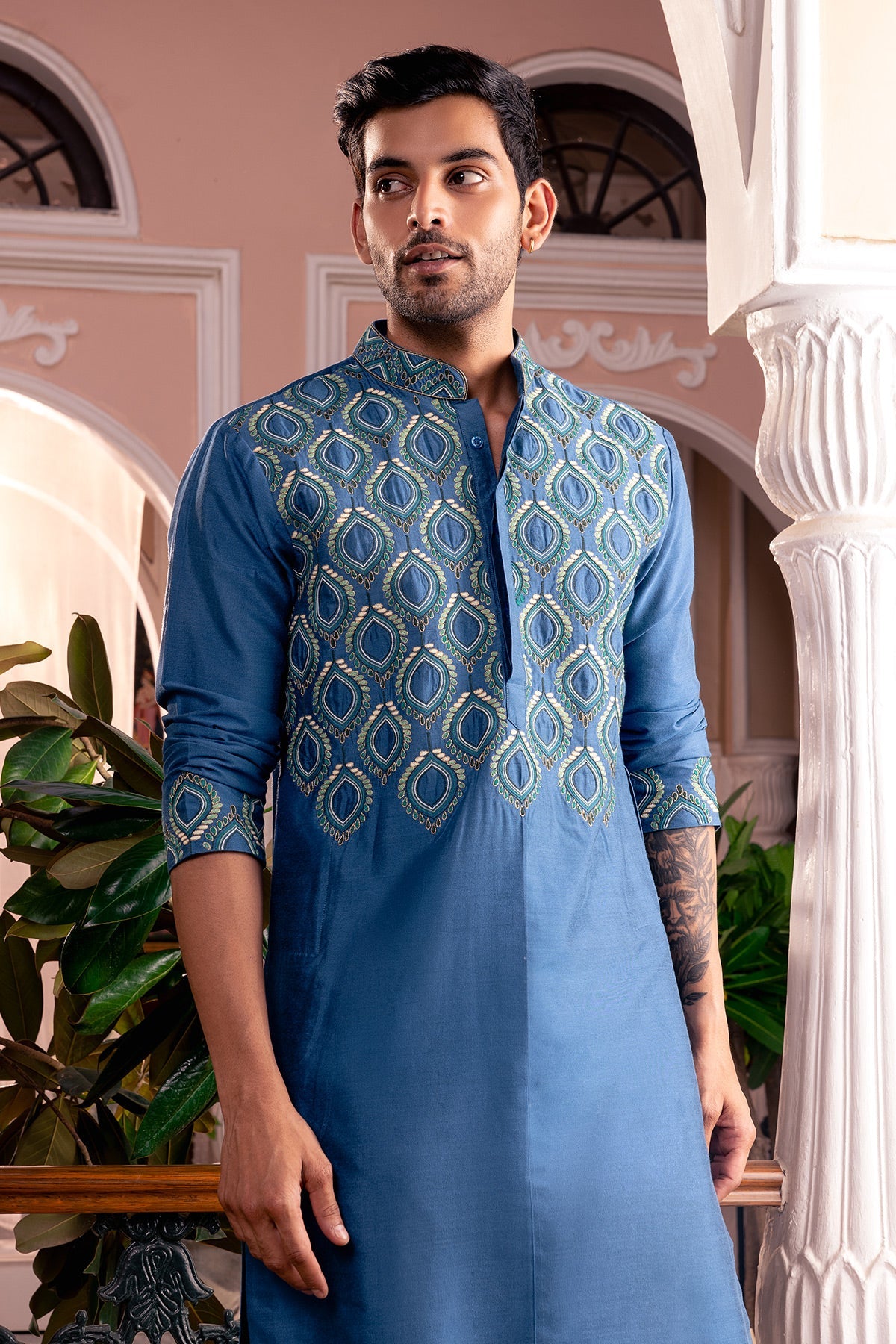 Indigo Blue Embroidered Kurta & Pants
