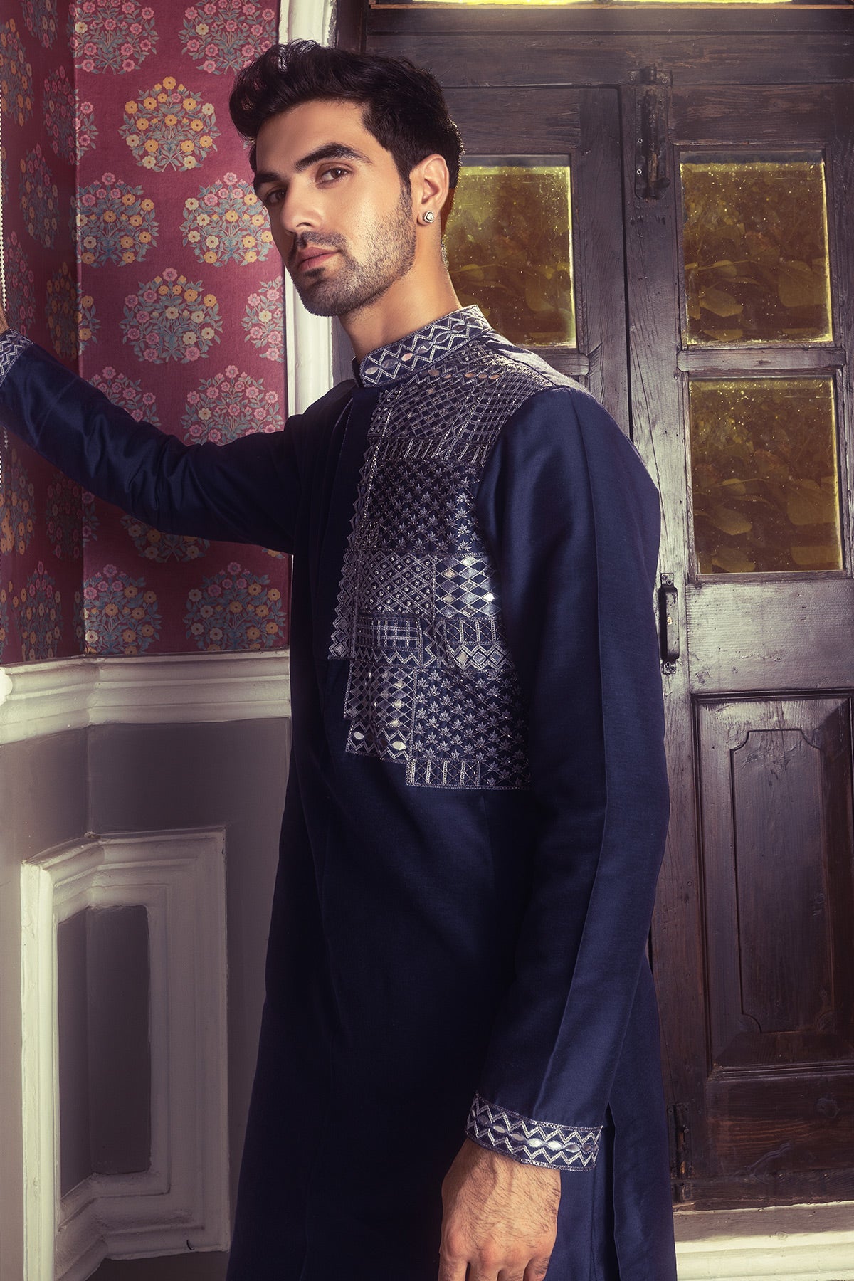 Dark Blue Embroidered Kurta & Pants
