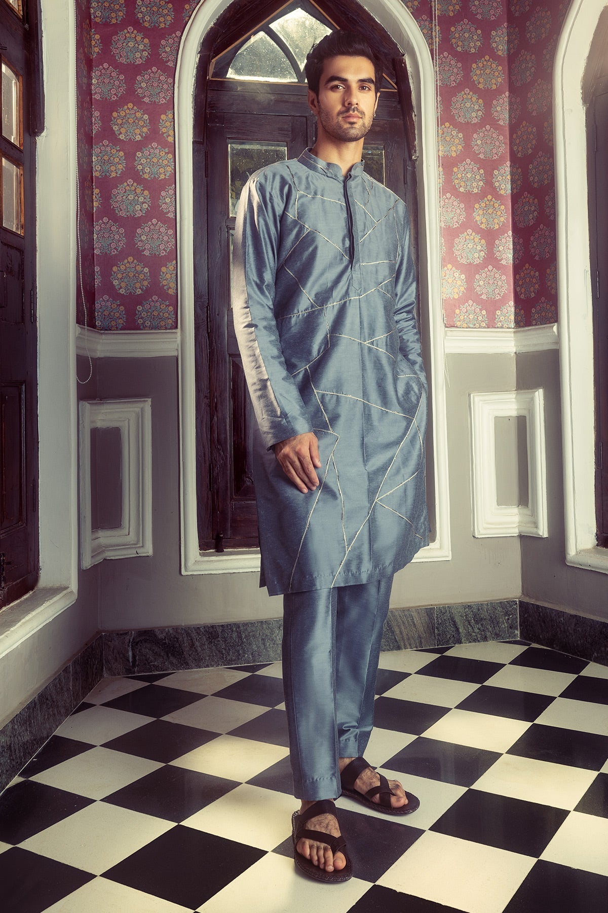 Grey Embroidered Kurta & Pants