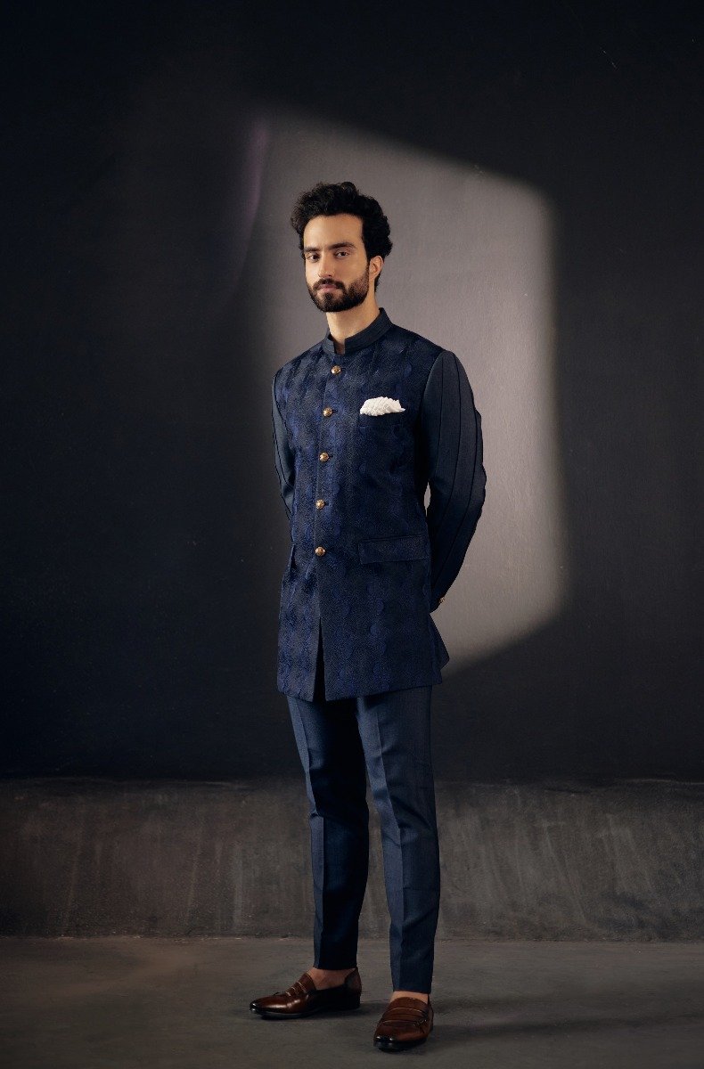 Midnight Blue Bandhgala Set