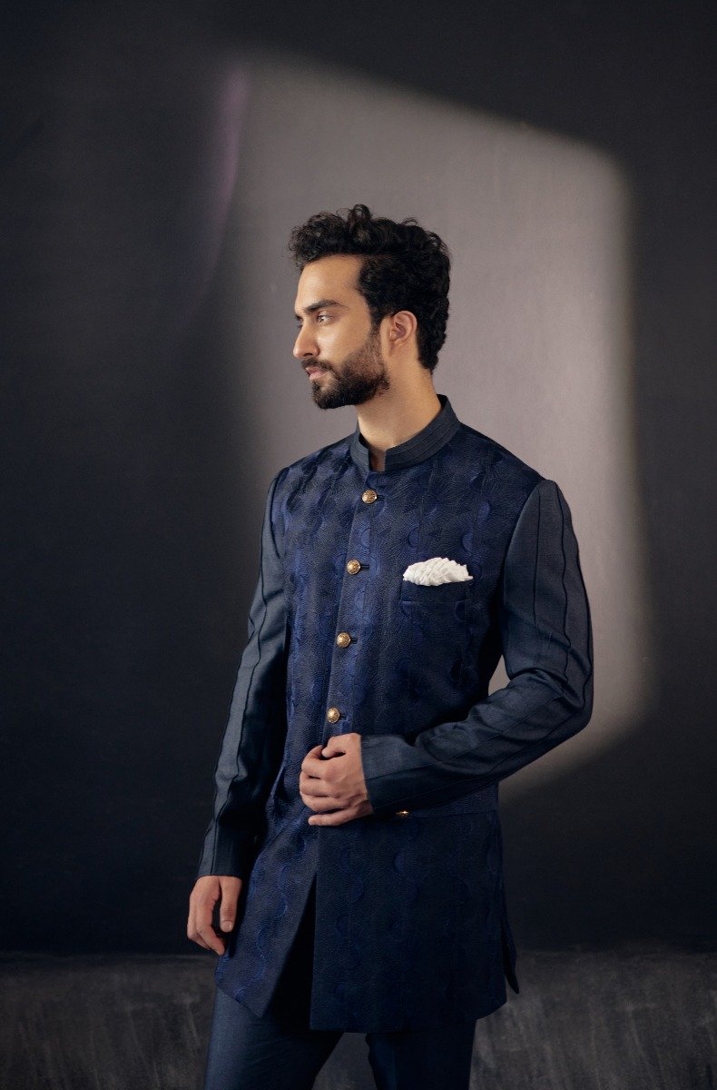 Midnight Blue Bandhgala Set
