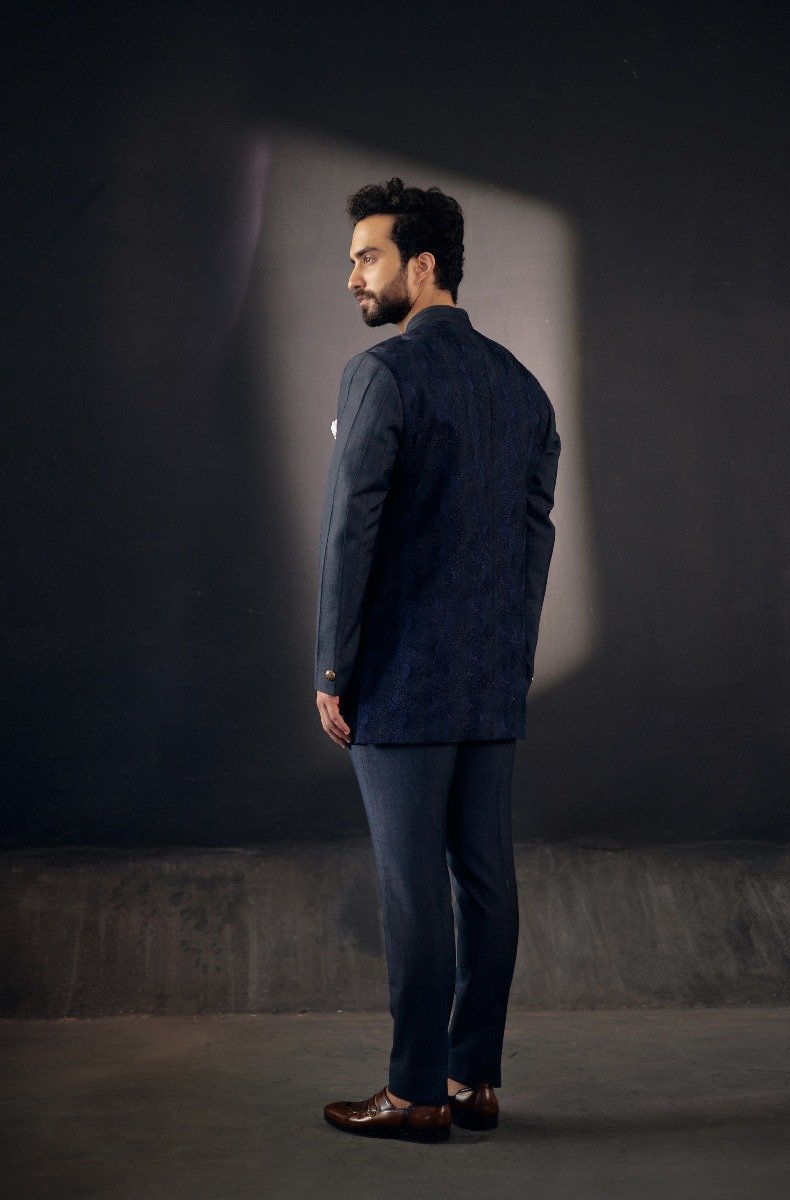 Midnight Blue Bandhgala Set