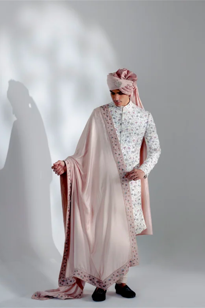 White Vine Sherwani Set