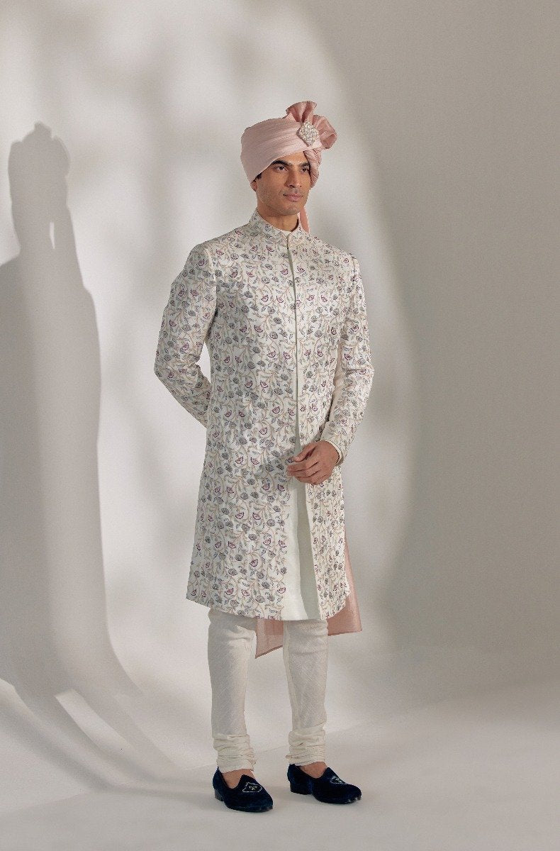White Vine Sherwani Set