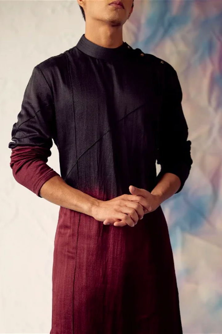 Wine Ombre Kurta Set