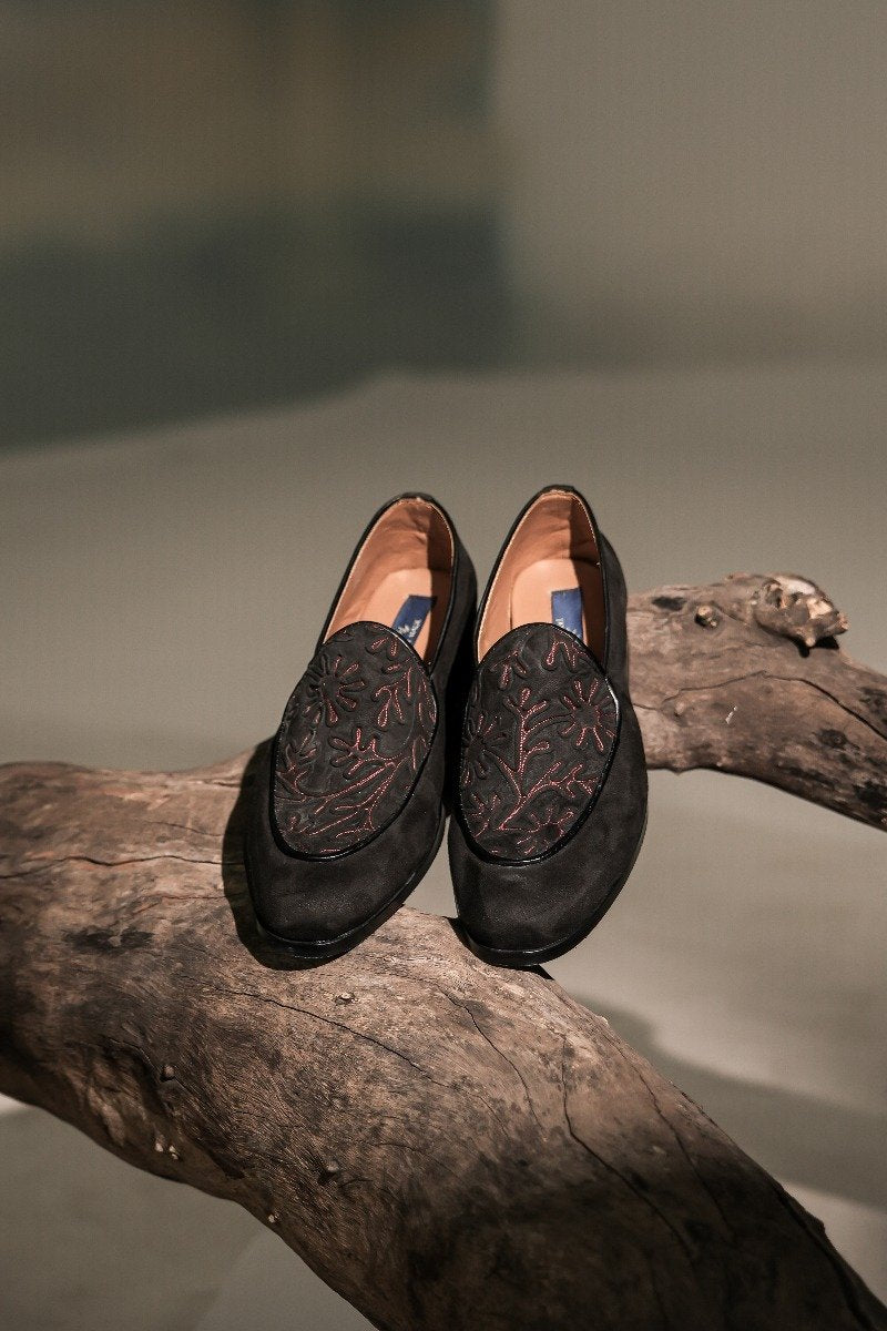Black Cord Embroidery Loafers