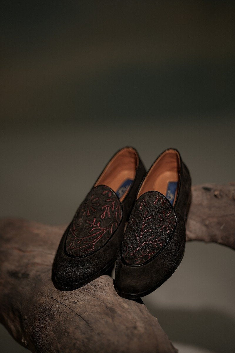 Black Cord Embroidery Loafers