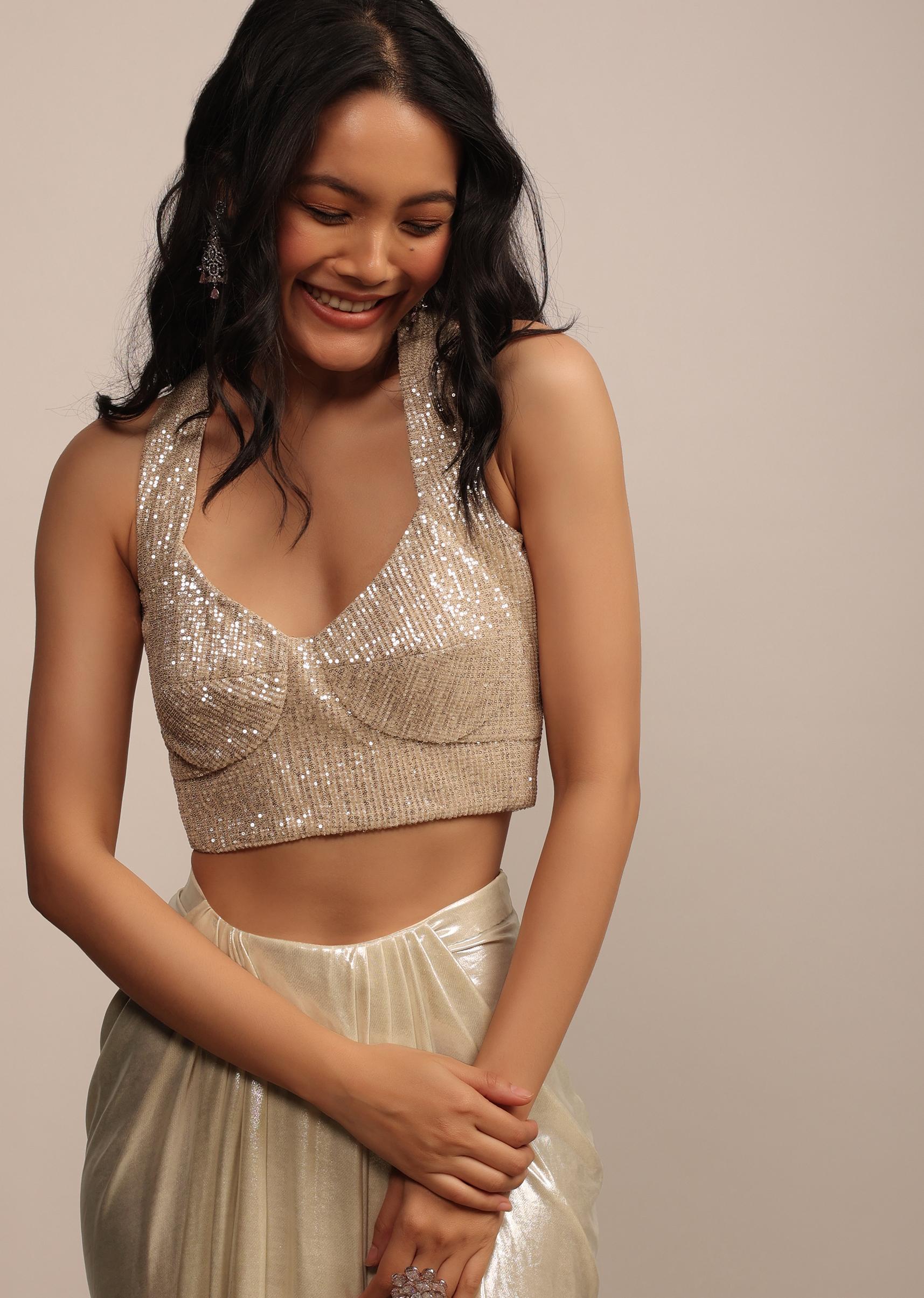 Kalki Fashion,SG148036,Bright Gold Sleeveless Blouse In Sequins